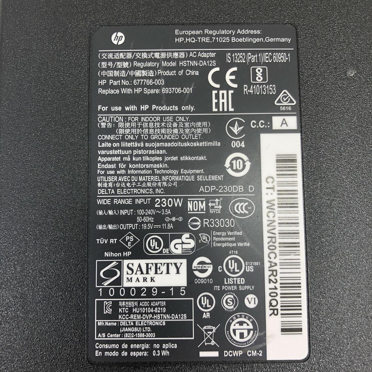 Alt view image 2 of 4 - Authentic HP AC Adapter 230W for Omen Laptop 17-AN111NG 17-AN115NF w/Cord OEM