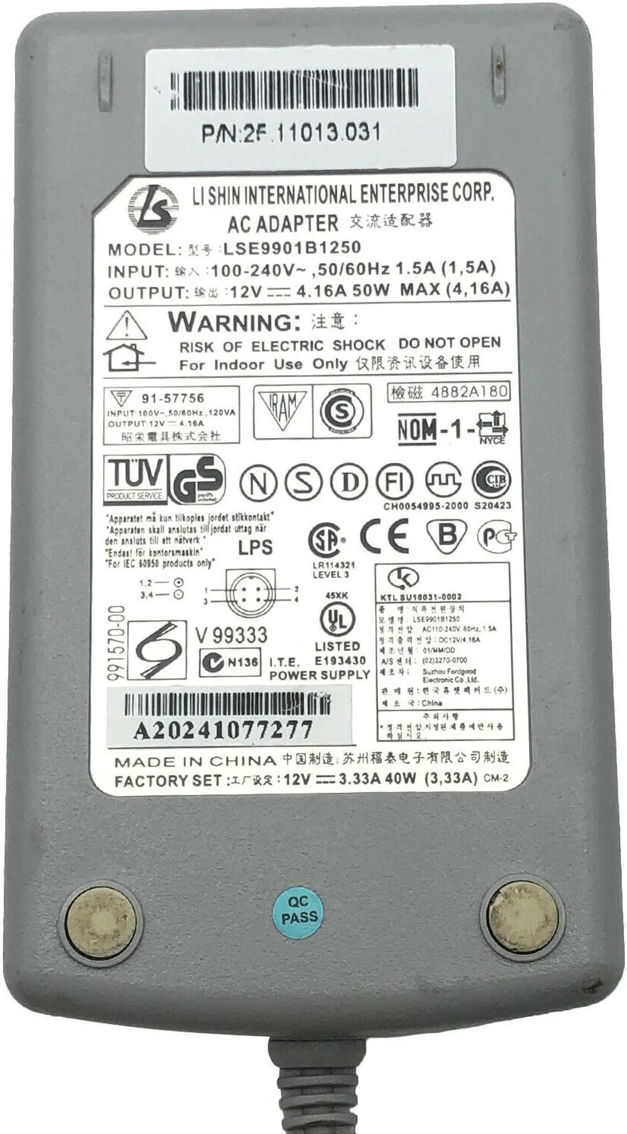 Alt view image 2 of 4 - Genuine AC Adapter 50W For ViewSonic VG175 VG181 VG191 12V 4.16A 4 Pin W/Cord