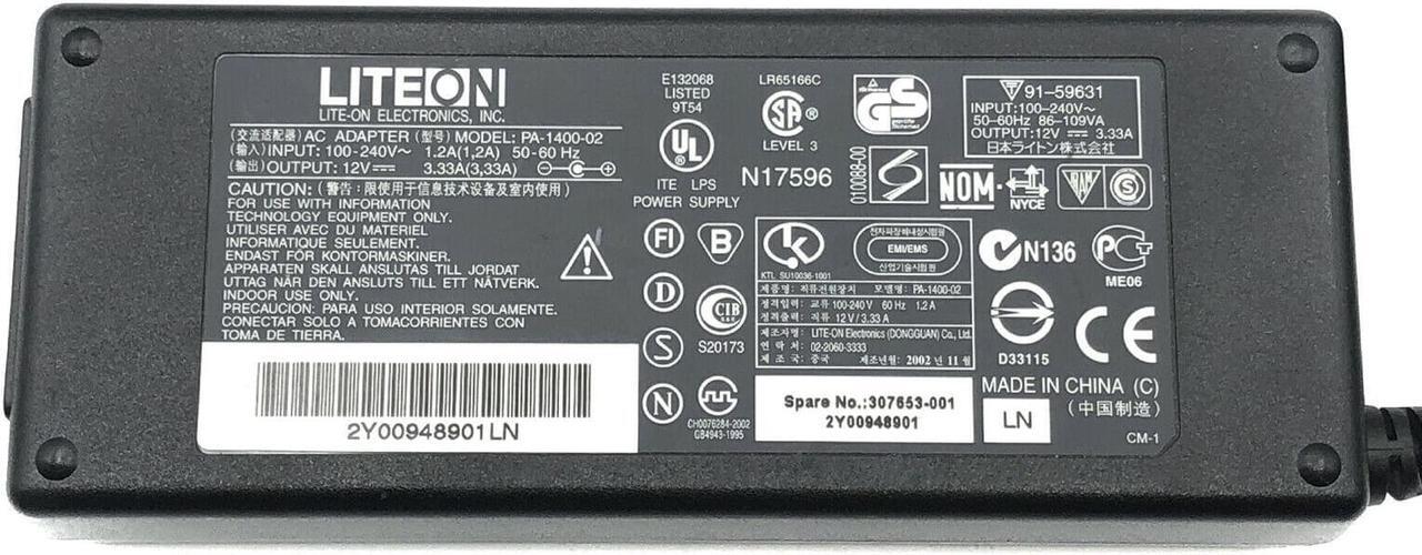 Alt view image 2 of 4 - Genuine Liteon PA-1400-02 AC Power Adapter 12V 3.33A 40W Charger With Cord OEM