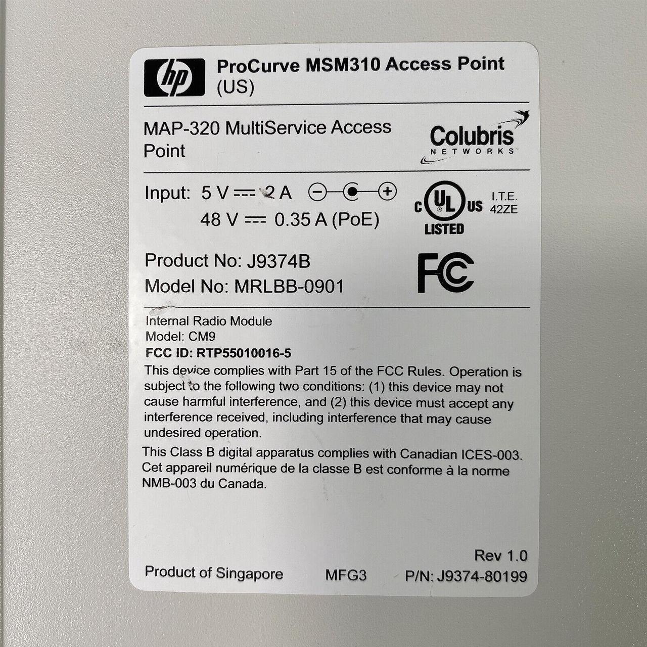 Alt view image 7 of 7 - HP ProCurve MSM310 MRLBB-0901 MultiService Wireless Access Point w/Adapter