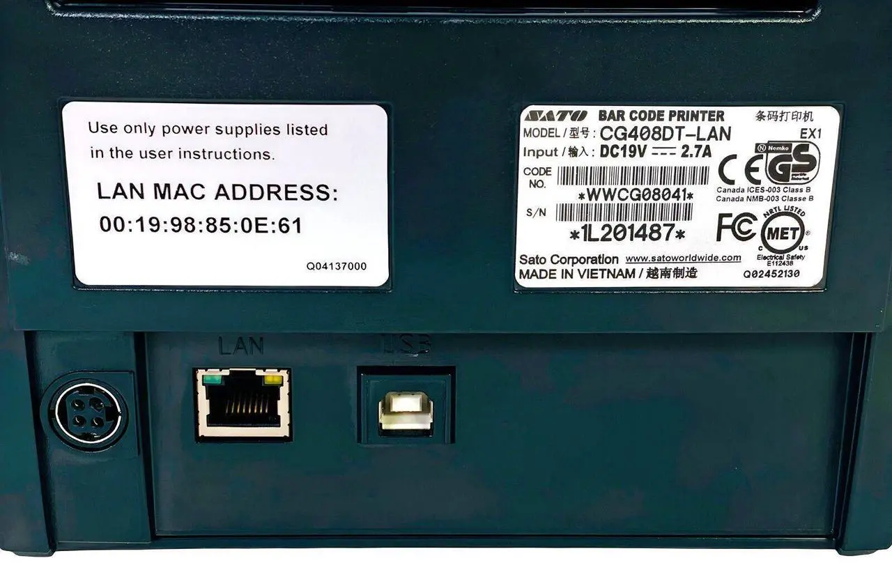 Alt view image 3 of 7 - SATO CG408DT-LAN Compact Direct Thermal 4x6 Barcode Label Printer Ethernet USB