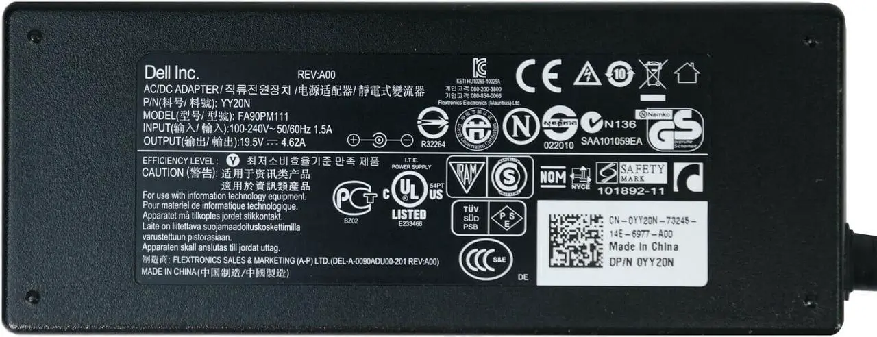 Alt view image 2 of 4 - Genuine Dell AC Adapter Power Supply Charger 19.5V 4.62A 90W YY20N FA90PM111   MV2MM LA90PS0-00 6KXKH AA90PM111 for Laptop LATITUDE E5500 E6400 E6400 for INSPIRON 1525 1526 1535 1720  w/PC OEM