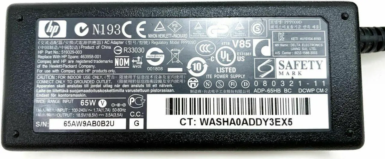 Alt view image 2 of 4 - Genuine HP 65w AC DC Adapter Charger for Elitebook Laptop 820 840 850 G1 G2 w/PC