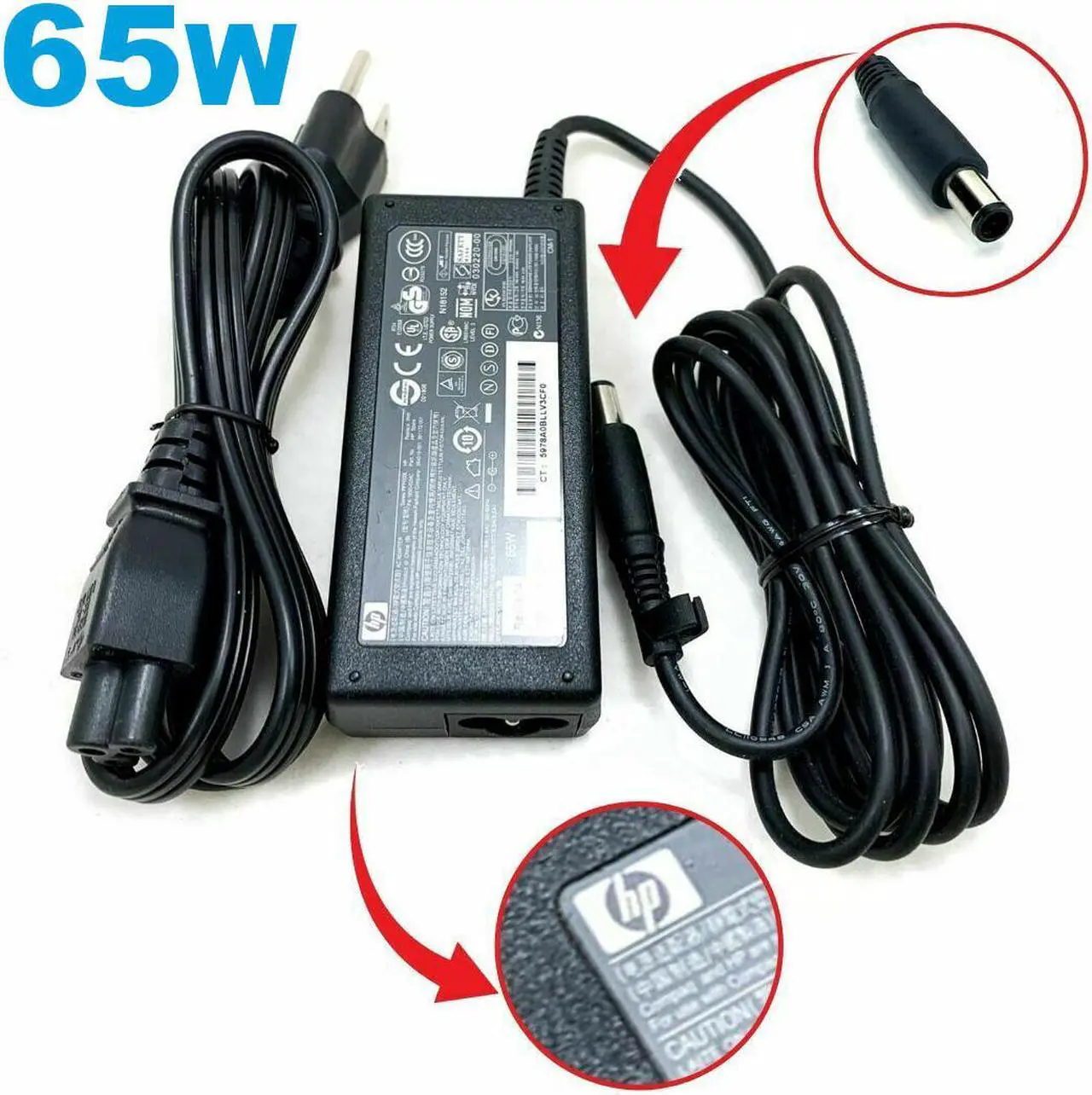 Main image of Genuine HP 65w AC DC Adapter Charger for Elitebook Laptop 820 840 850 G1 G2 w/PC