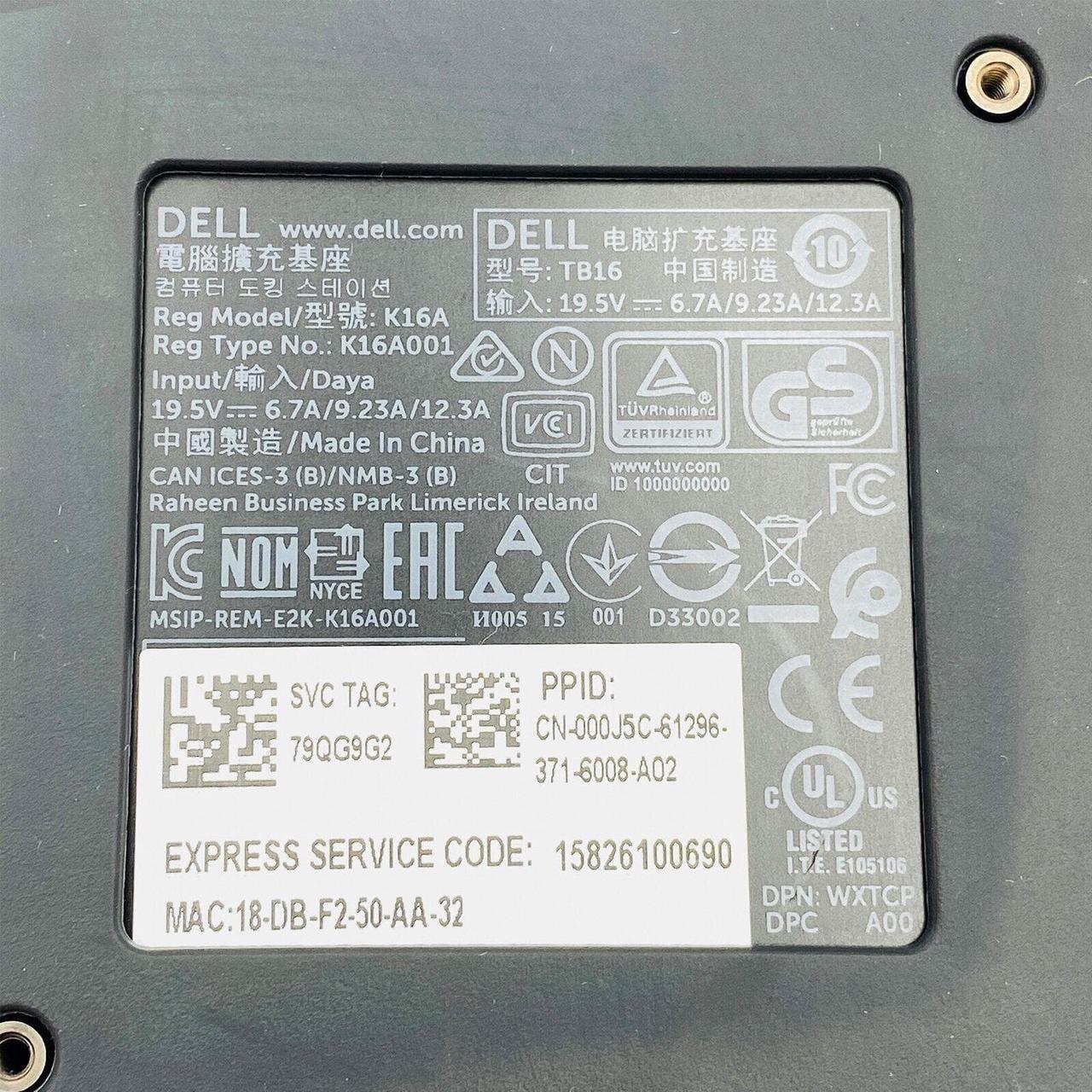 Alt view image 6 of 7 - Dell TB16 Thunderbolt Ultra HD 4K Video Docking Station K16A w/ USB-C Cable and 180W AC Adapter