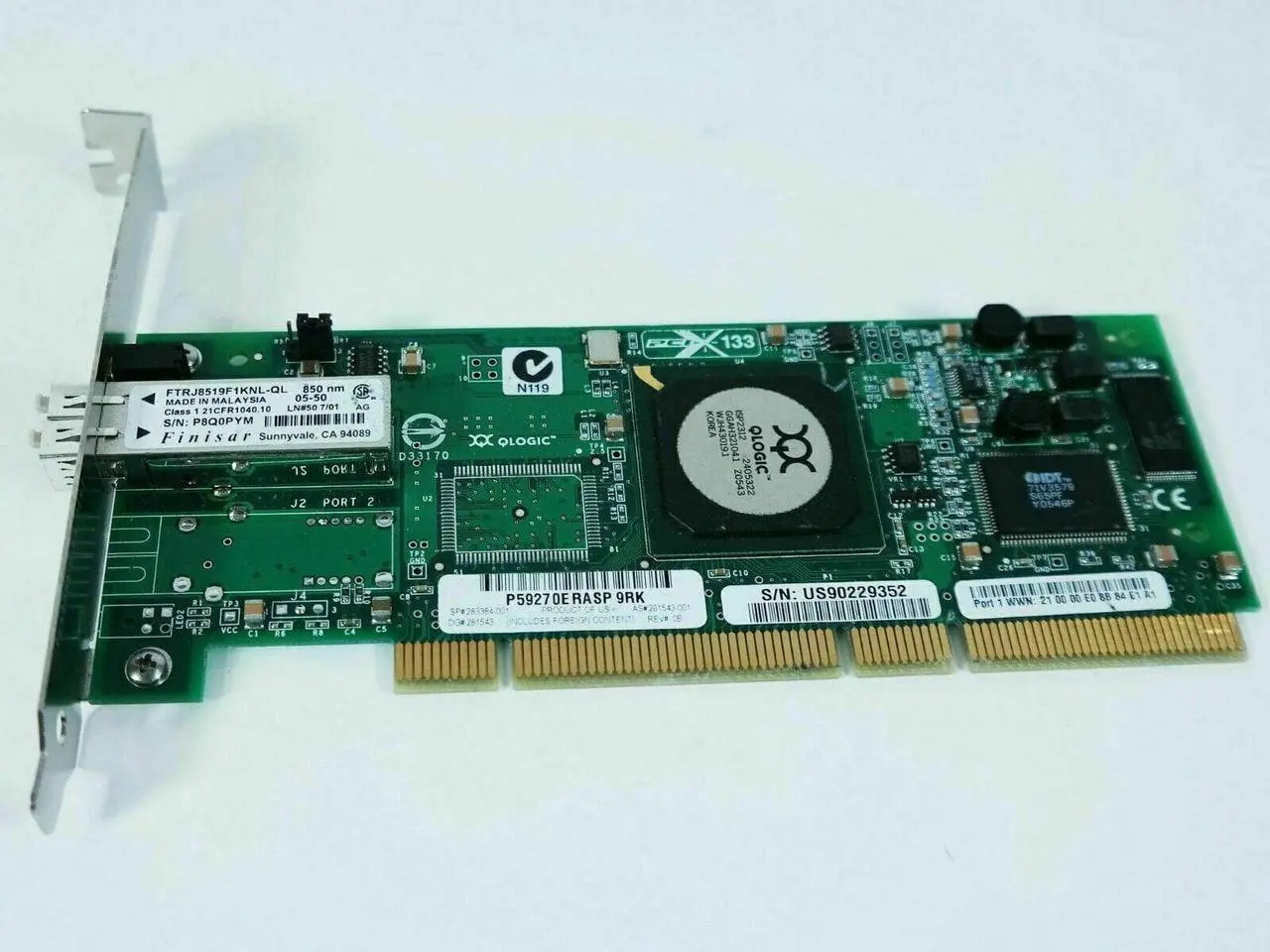 Alt view image 4 of 4 - Qlogic FTRJ8519F1KNL-QL 2GB Finistar Single Port PCI-X Fiber Chanel Card C01