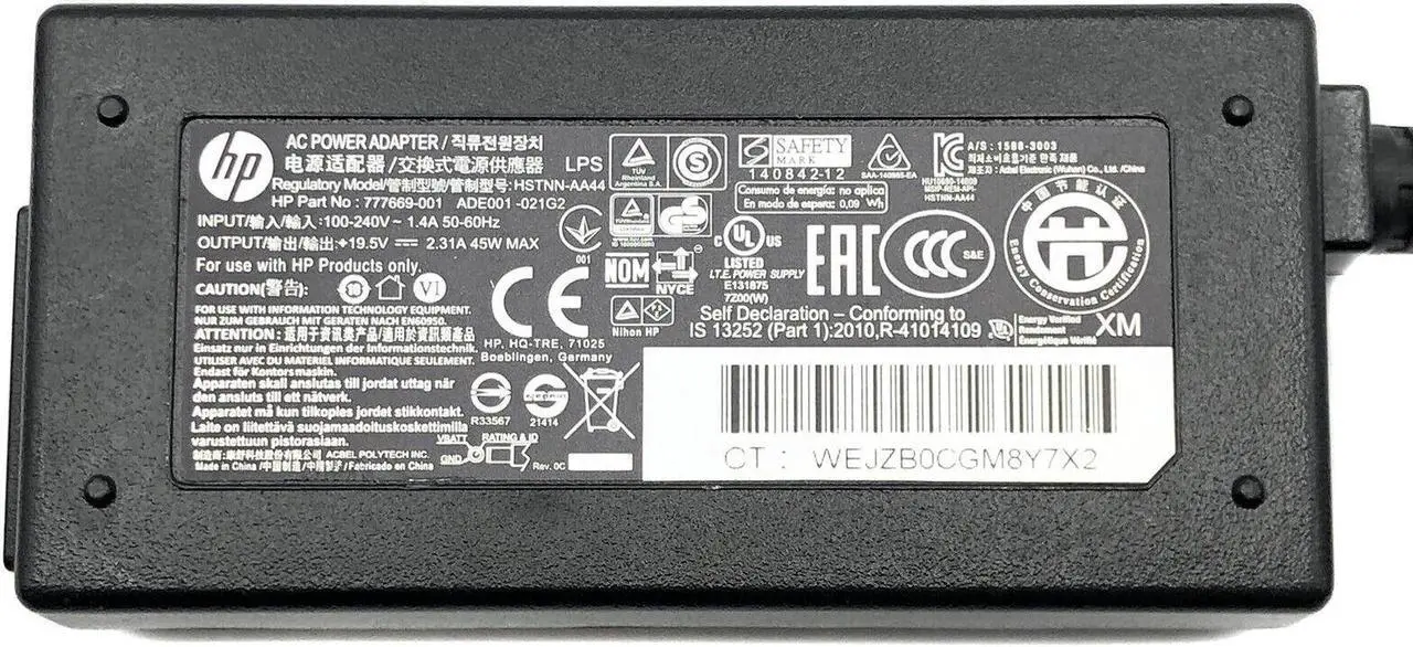 Alt view image 3 of 5 - HP Model HSTNN-AA44 AC Adapter 19.5V 2.31A 45W Genuine 4.5 x 3.0 mm w/Cord
