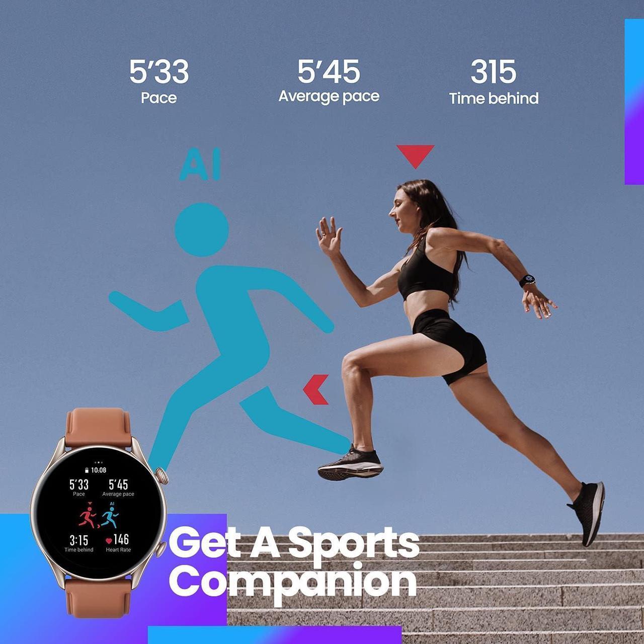 Alt view image 6 of 7 - Amazfit GTR 3 Pro Smart Watch for Men,12-Day Battery Life, Alexa Built-in, Bluetooth Call & Text, GPS & 150 Sports Modes, 1.45AMOLED Display, Fitness Watch with SpO2 Heart Rate Tracker, Black
