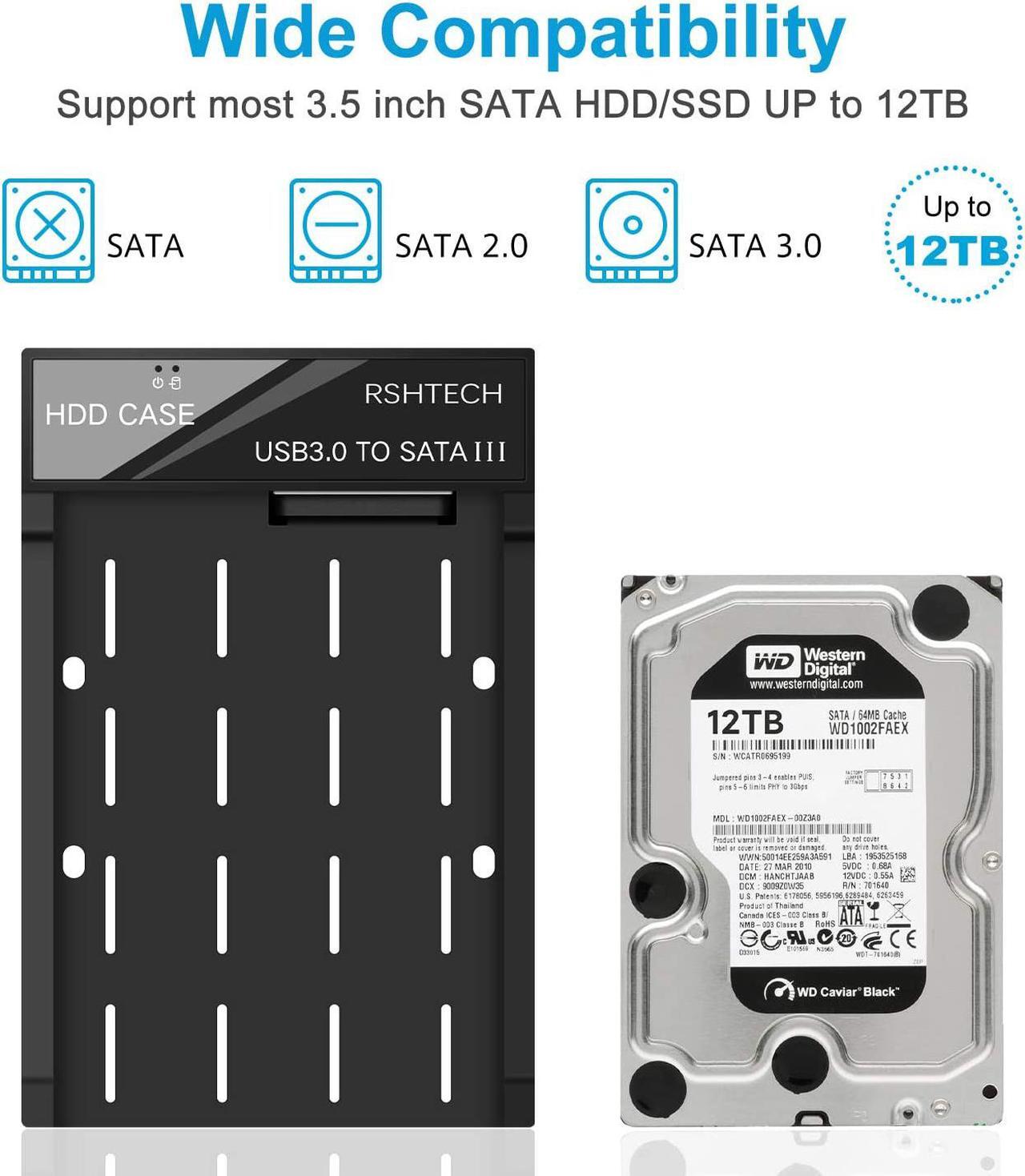 Alt view image 4 of 7 - RSHTECH Hard Drive Enclosure, USB 3.0 to SATA External Hard Drive Docking Station for 3.5 inch SATA I/II/III HDD SSD Up to 12TB Support UASP (Black)