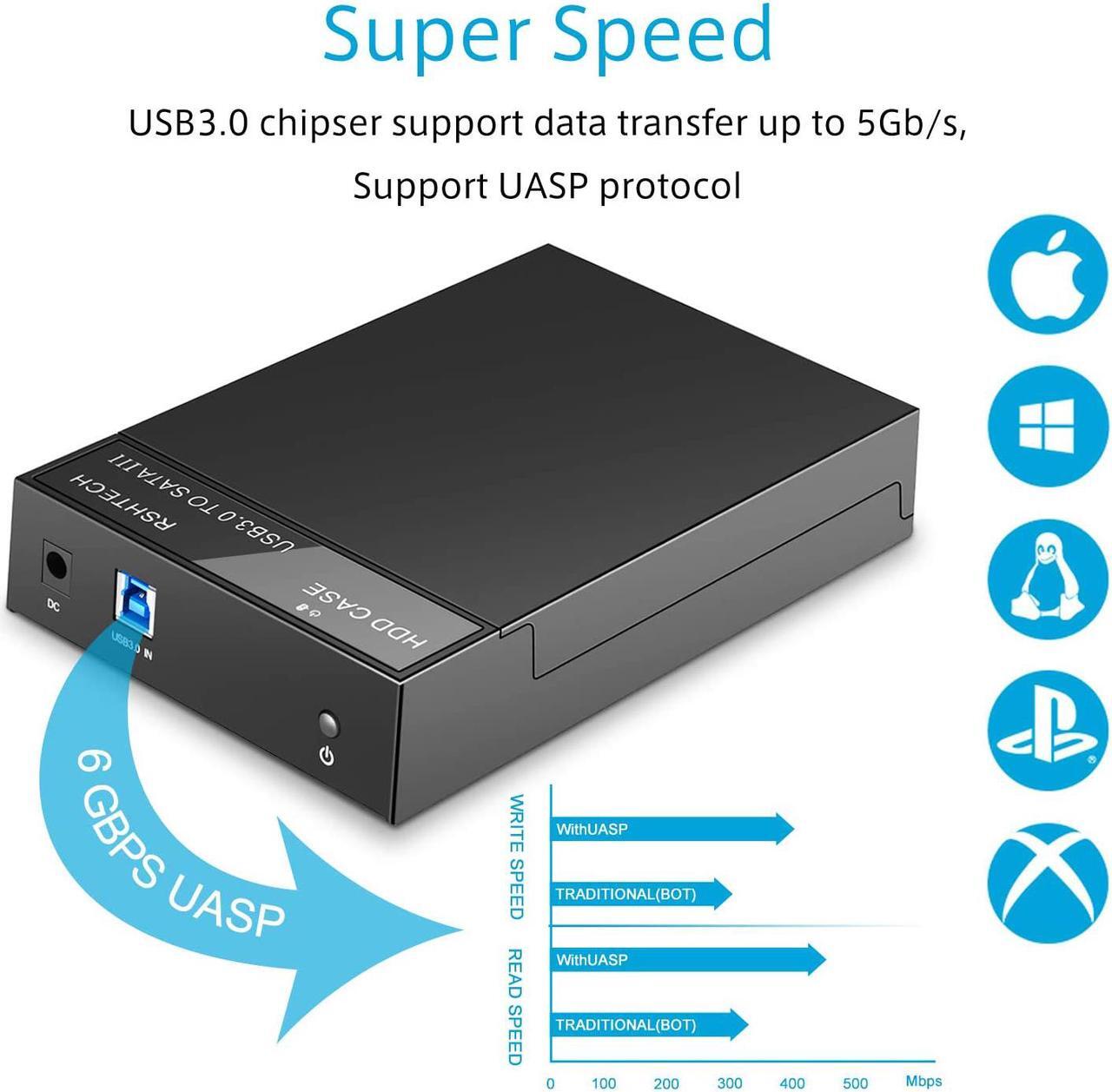 Alt view image 5 of 7 - RSHTECH Hard Drive Enclosure, USB 3.0 to SATA External Hard Drive Docking Station for 3.5 inch SATA I/II/III HDD SSD Up to 12TB Support UASP (Black)