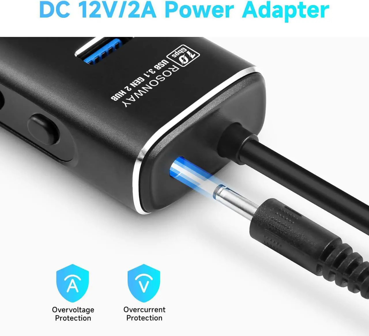 Alt view image 5 of 7 - Powered USB Hub, Rosonway 7 Ports USB 3.2 Gen 2/USB C Hub 10Gbps with 3.3ft USB-A/USB-C Data Cable, Individual Switches and 24W Power Adapter, Aluminum USB Hub for Laptop and PC, RSH-A107