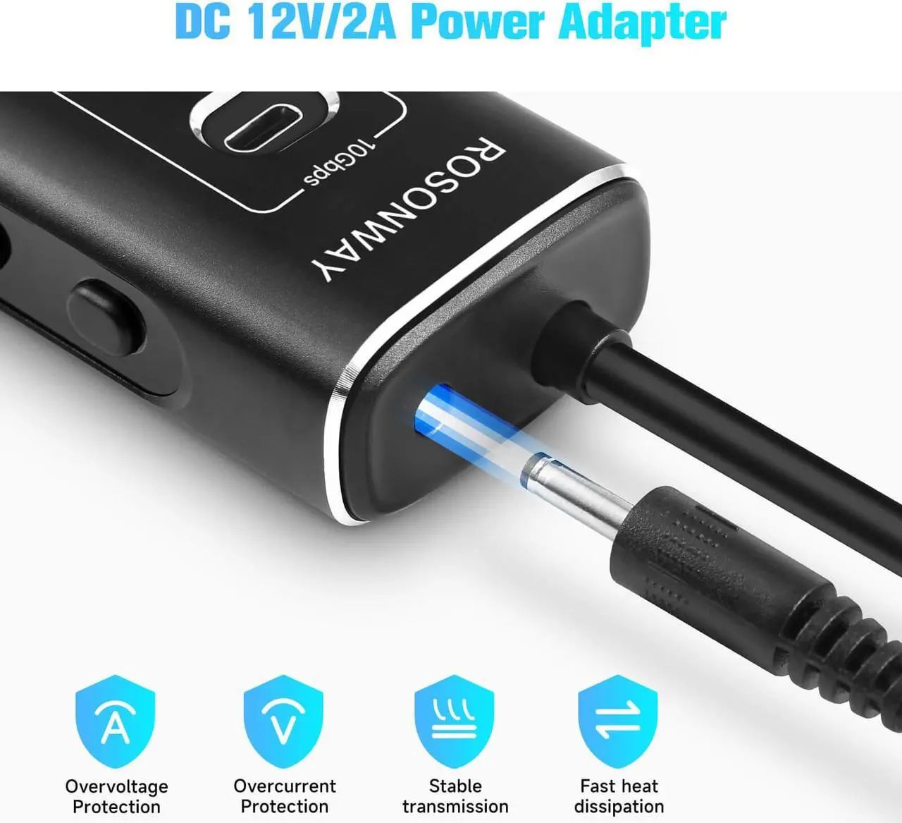 Alt view image 6 of 7 - Powered USB Hub, Rosonway 7-Port USB 3.2/USB C Hub with 10Gbps USB-A 3.2, 2 USB-C 3.2, 4 USB 3.0 Ports, Individual Switches and 12V Power Adapter, Aluminum USB Port Expander for Laptop/PC, RSH-A107C