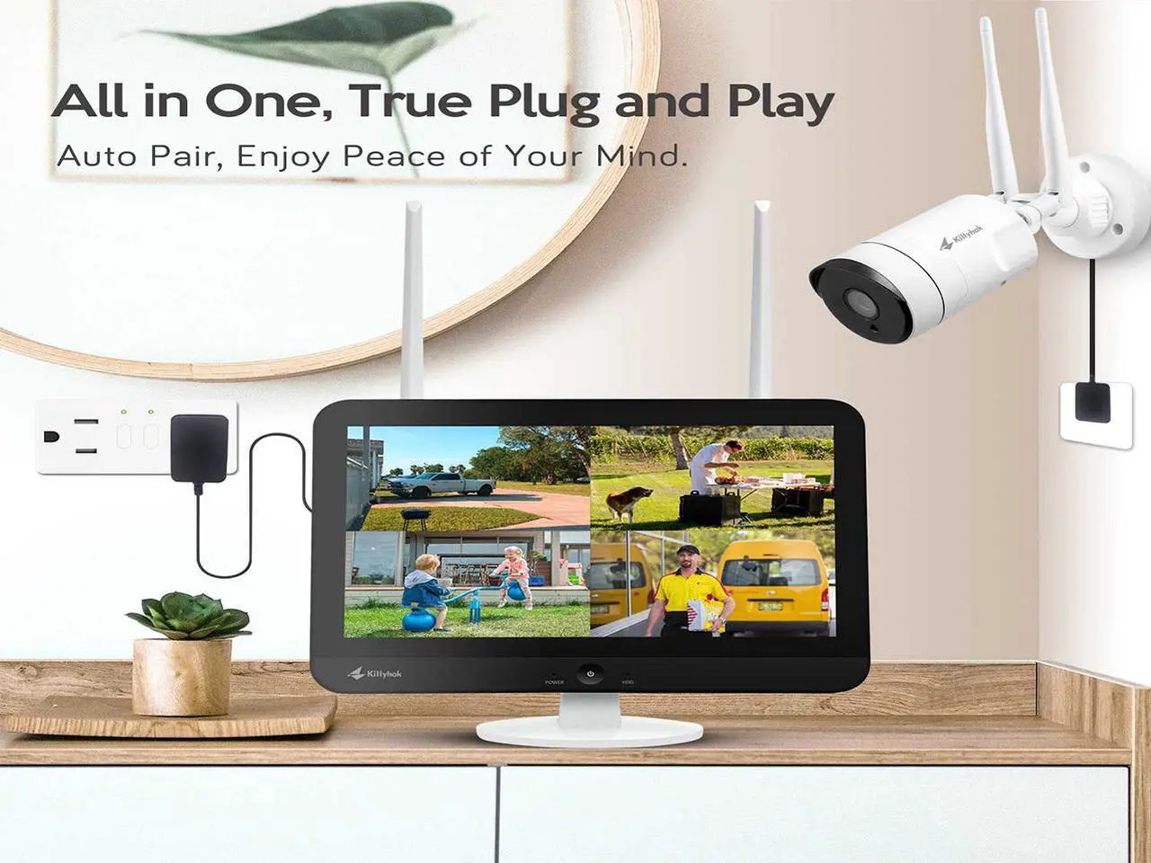 Alt view image 4 of 7 - Kittyhok Outdoor Security Camera Wireless Security Camera System with 12 Inch LCD Monitor WiFi Surveillance Cameras 1TB HDD, 8 Channel NVR 4Pcs 3MP Weatherproof, 2 Way Audio/Remote View