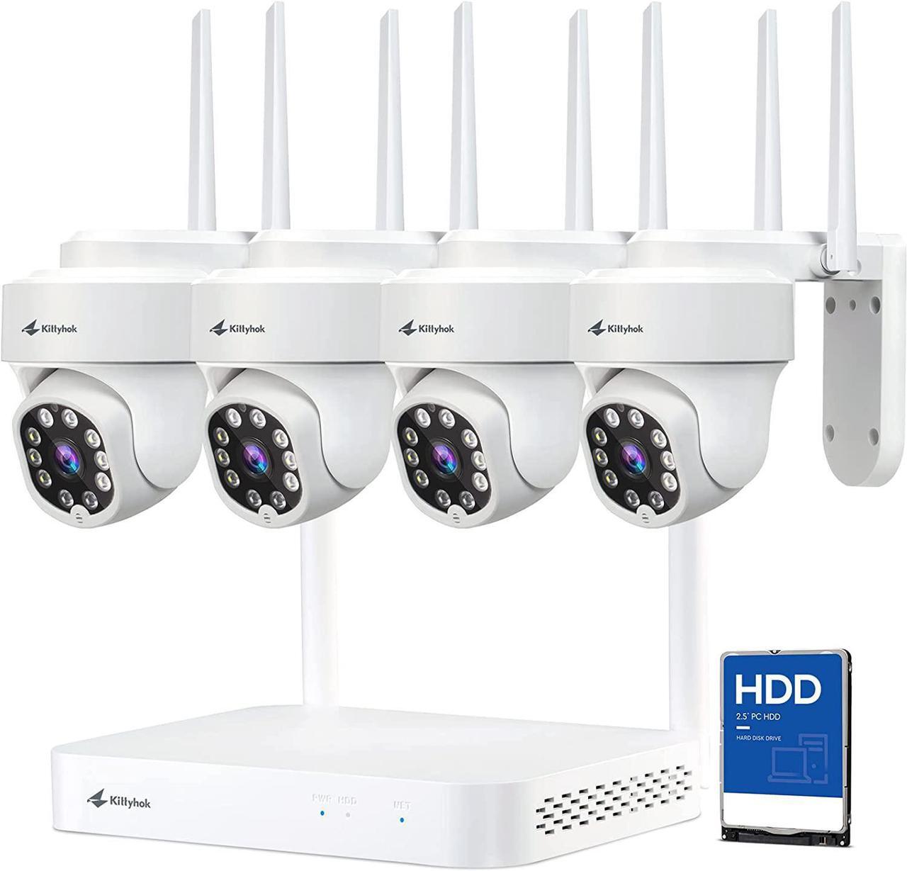 Main image of Kittyhok PTZ Wireless Security Camera System | 4pcs Ultra 2K Wireless Outdoor Security Camera with 360° View, auto Tracking, Human Detection, and Spotlight | 8CH NVR with 500GB HDD for 24-7 Recording