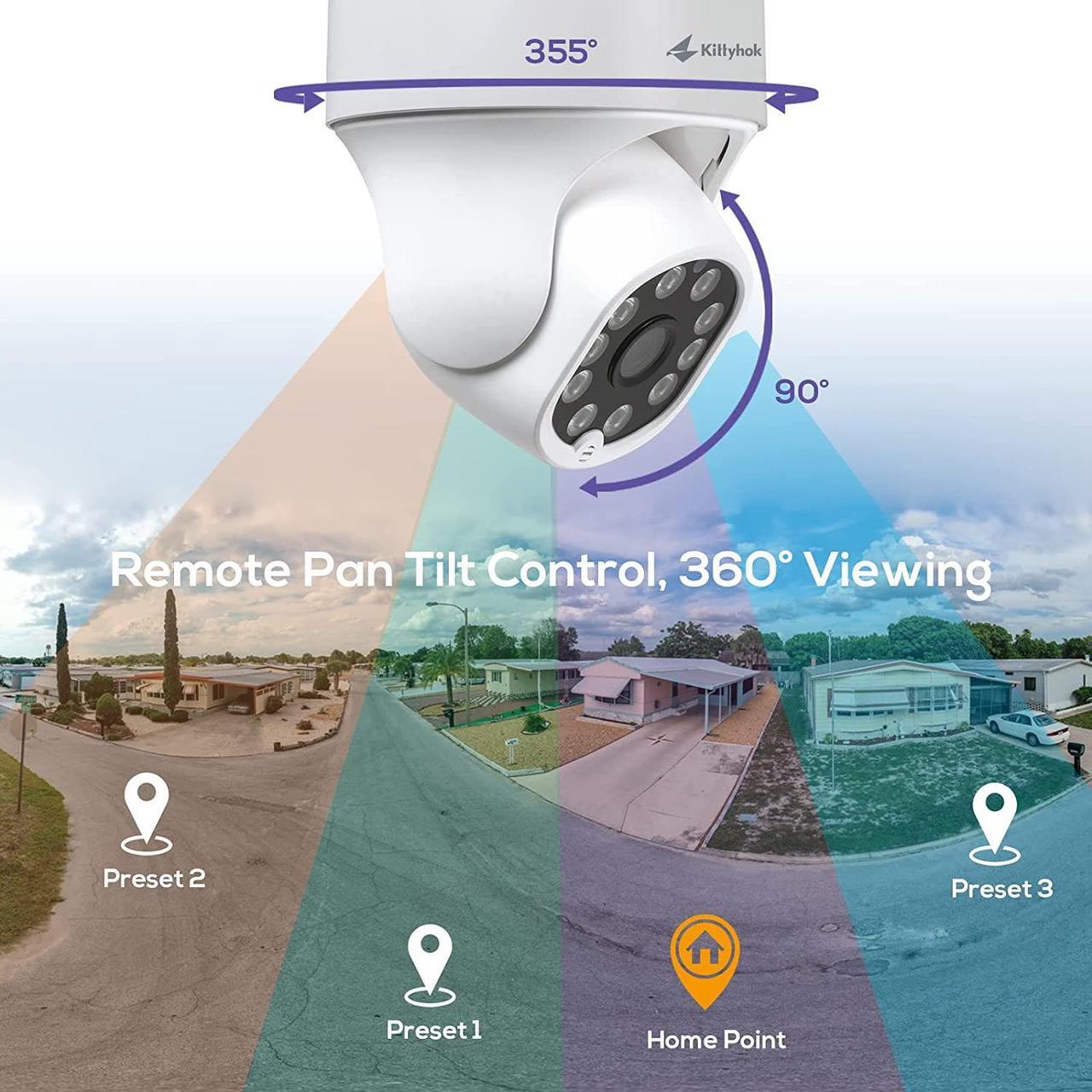 Alt view image 2 of 7 - Kittyhok PTZ Wireless Security Camera System | 4pcs Ultra 2K Wireless Outdoor Security Camera with 360° View, auto Tracking, Human Detection, and Spotlight | 8CH NVR with 500GB HDD for 24-7 Recording