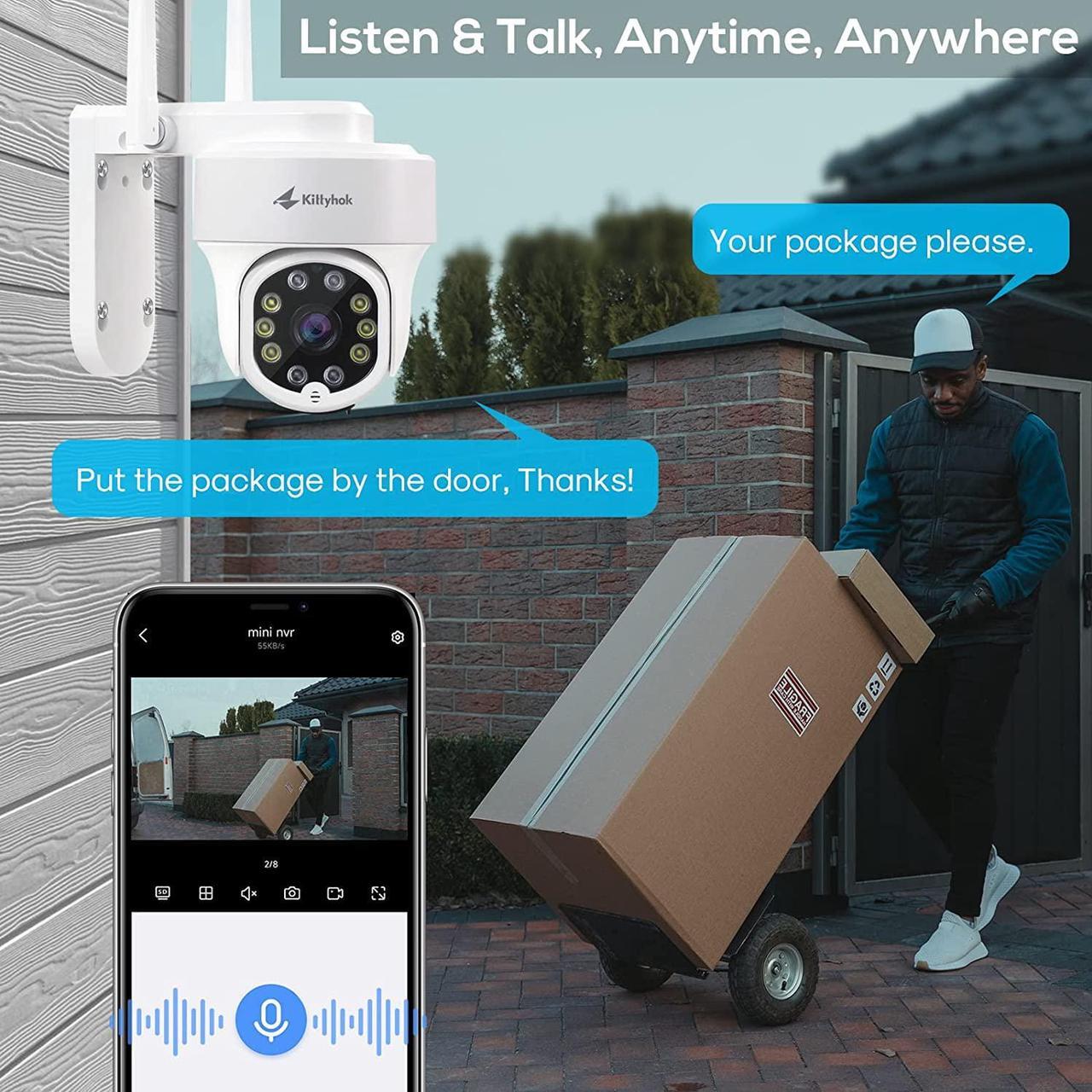 Alt view image 4 of 7 - Kittyhok PTZ Wireless Security Camera System | 4pcs Ultra 2K Wireless Outdoor Security Camera with 360° View, auto Tracking, Human Detection, and Spotlight | 8CH NVR with 500GB HDD for 24-7 Recording