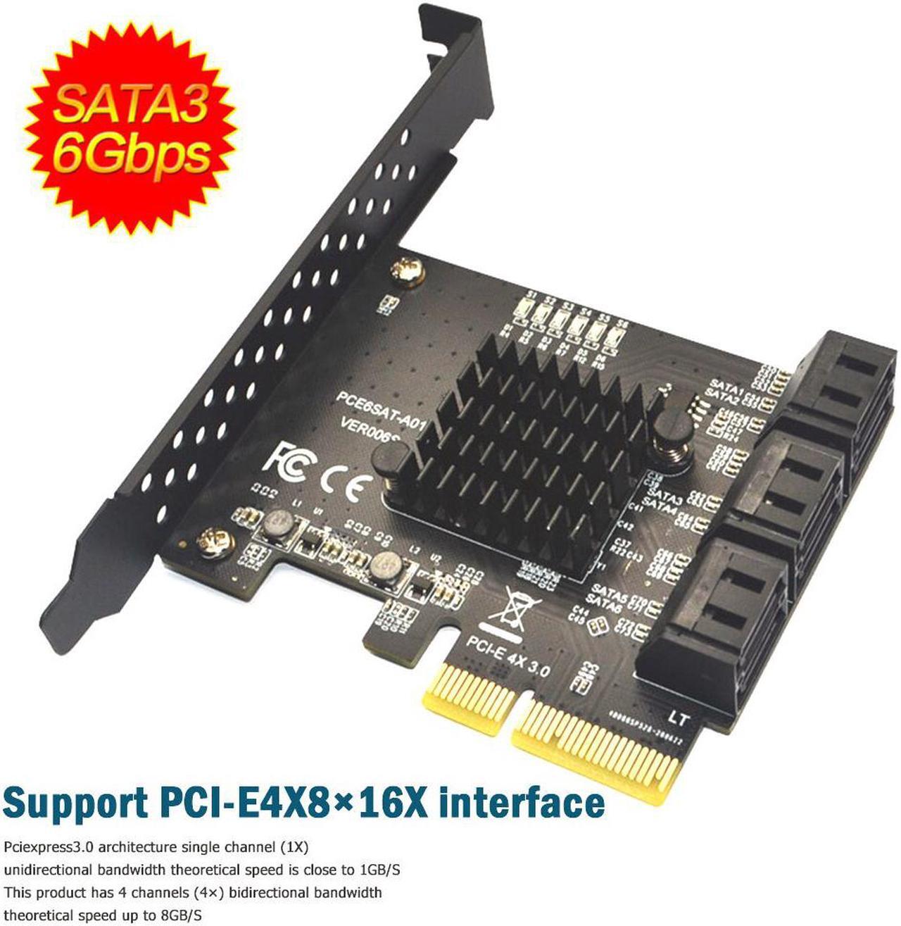 Alt view image 3 of 6 - SATA PCI e Adapter 6 Port SATA 3.0 to PCI Express x4 Expansion Card SATA III PCIe PCI Express Controller for HDD ASMedia ASM1166