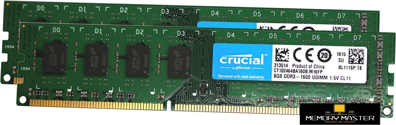 Crucial 16GB (8GB x2) DDR3 1600mhz PC3 CT102464BA160B.M16FP UDIMM Desktop Ram Memory 240p 1.5v CL11