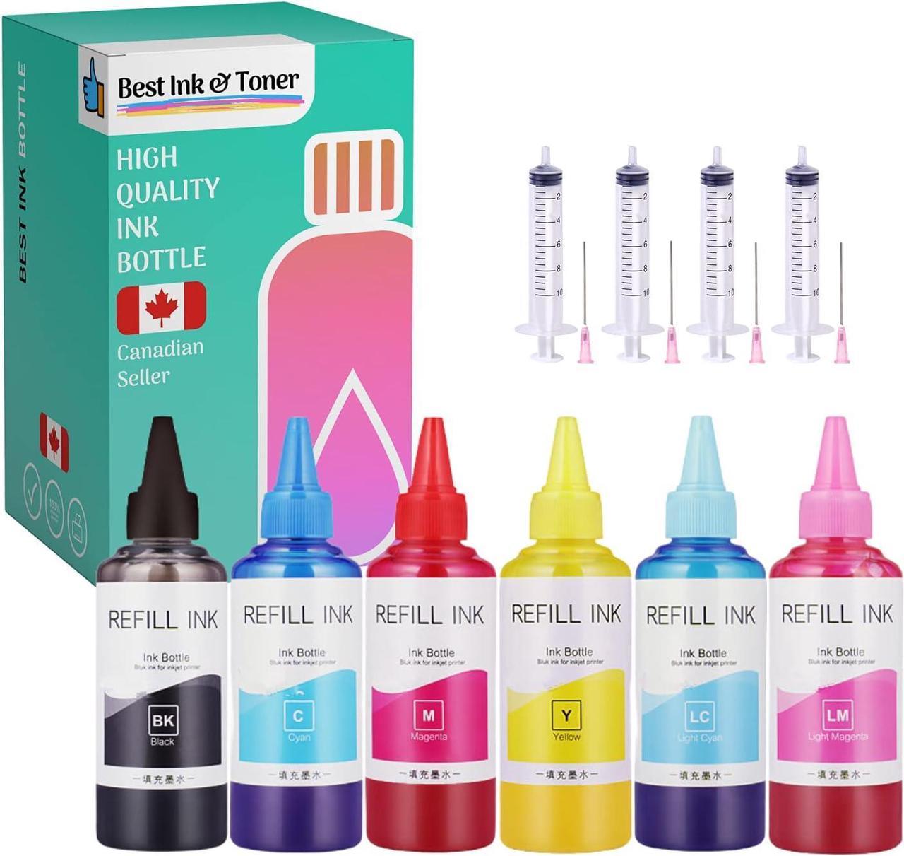 6 Pack Best Ink Refill Kit Universal Dye Ink for use as Refill Kit  Canon Epson Brother Lexmark Printers 6 Color Combo Set with 6 Free Syringes (BK, C, M, Y, Light Cyan, Light Magenta)