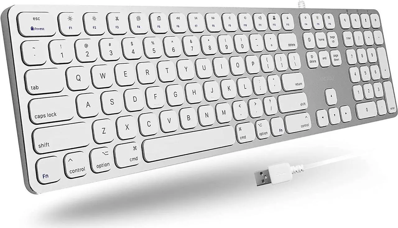 Alt view image 8 of 14 - Macally Mac Keyboard Full-Size & Number Keypad (Metal Frame) 2 USB Ports Hub & Wired USB Cable - Apple Computer Keyboards for Mac, Pro, MacBook, Pro, Air Laptops (Silver Aluminum) MLUXKEYA