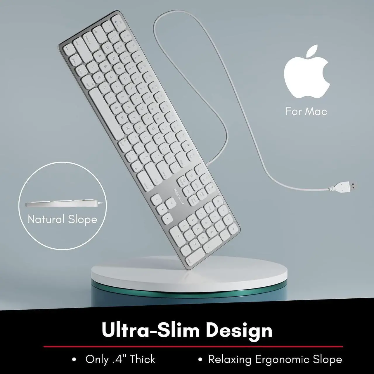 Alt view image 11 of 14 - Macally Mac Keyboard Full-Size & Number Keypad (Metal Frame) 2 USB Ports Hub & Wired USB Cable - Apple Computer Keyboards for Mac, Pro, MacBook, Pro, Air Laptops (Silver Aluminum) MLUXKEYA