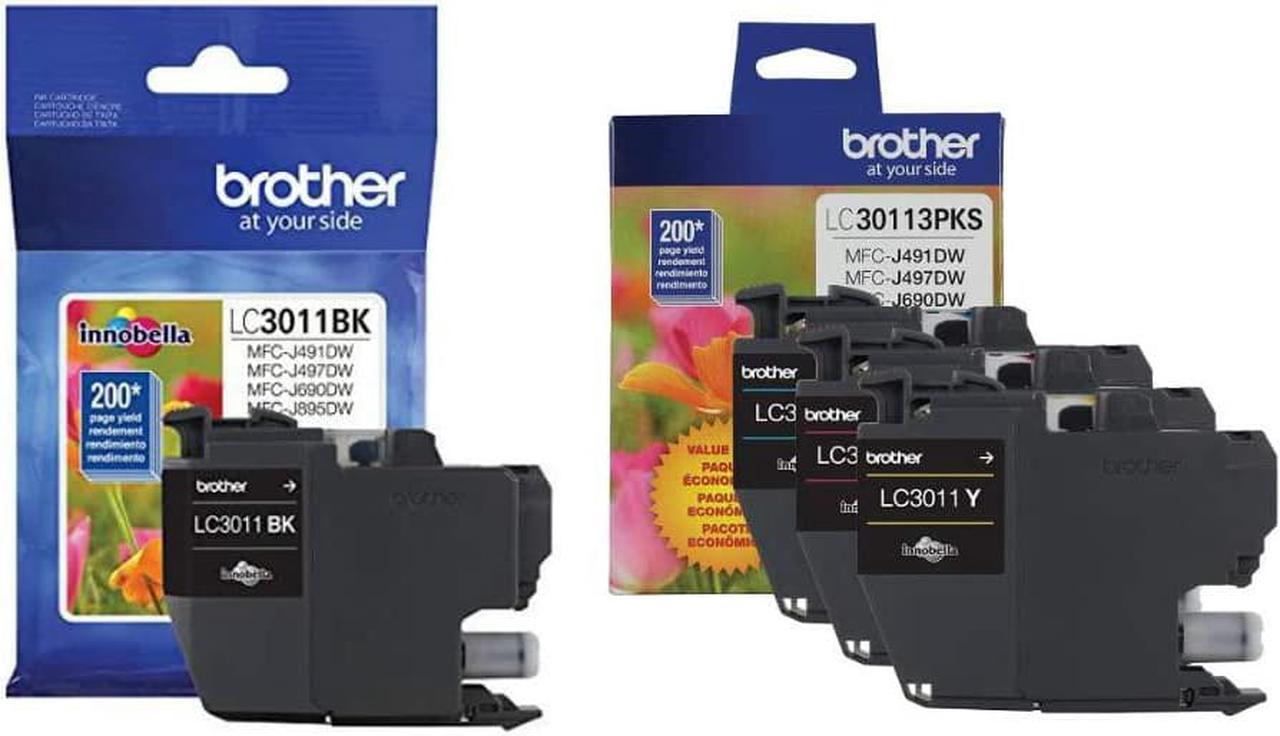 Brother Genuine LC3011BK, LC30113PKS Standard Yield Black/Cyan/Magenta/Yellow Ink Cartridge Set, LC3011