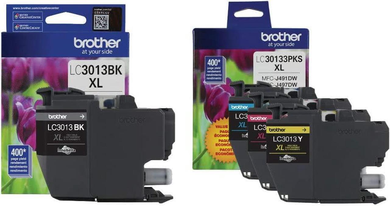 Brother Genuine LC3013BK, LC30133PKS High Yield Black, Cyan, Magenta and Yellow Ink Cartridge Set, LC3013