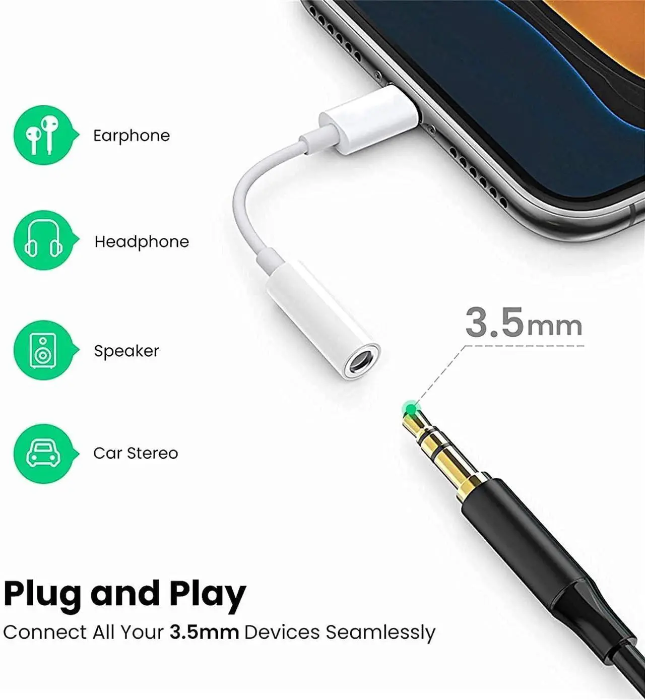Alt view image 6 of 7 - [ MFi Certified] Lightning to 3.5 mm Headphone Jack Adapter 2 Pack iPhone 3.5mm Aux Adapter Converter Dongle Audio Cable for iPhone 14 13 12 11 Pro Max XS XR X 8 Support Music Control & All iOS