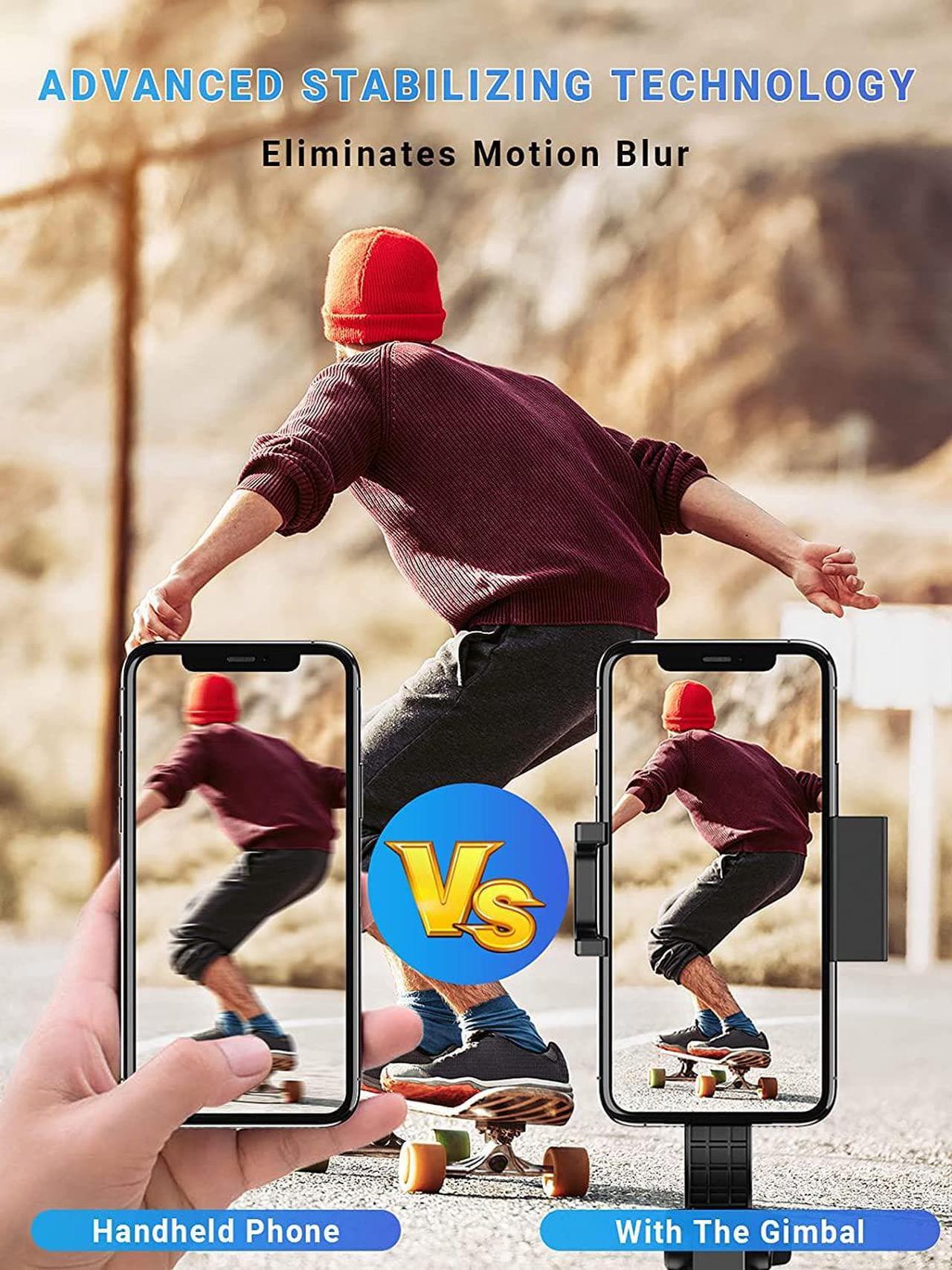 Alt view image 3 of 7 - Gimbal Stabilizer For Smartphone, APEXEL 360° Rotation Auto Balance Small Portable Handhold Selfie Stick Tripod With Wireless Remote, 1-Axis Lightweight Extendable Stabilizer Gimble Iphone Phone Gopro