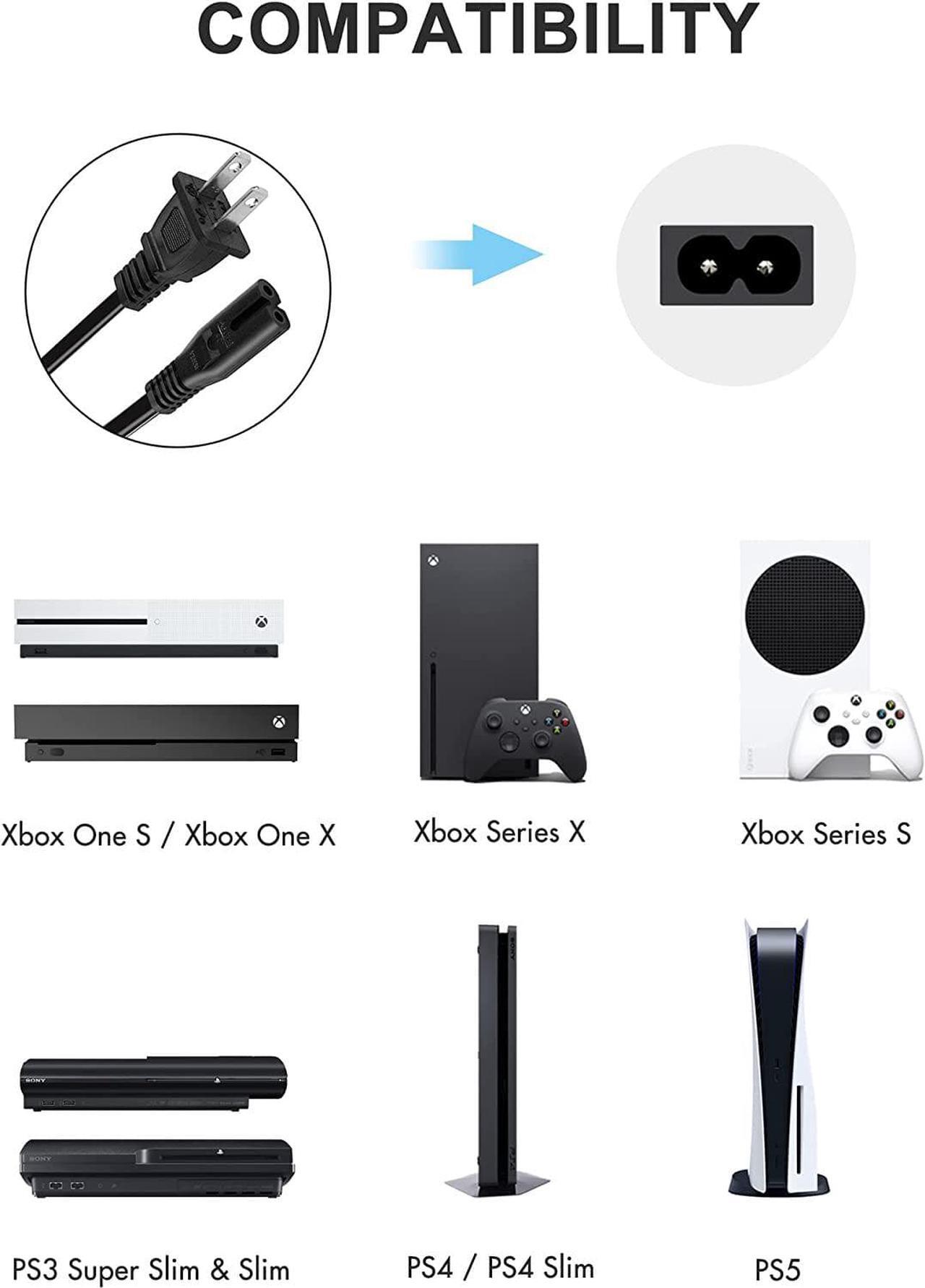 Alt view image 2 of 6 - AC Power Cord for Xbox One S/X Xbox Series X / S Sony PS4 / PS4 Slim / PS5 / PS3 Slim / PS3 Super Slim PlayStation 4 Slim PlayStation 5 PlayStation 3 Slim Power Supply Cable Replacement