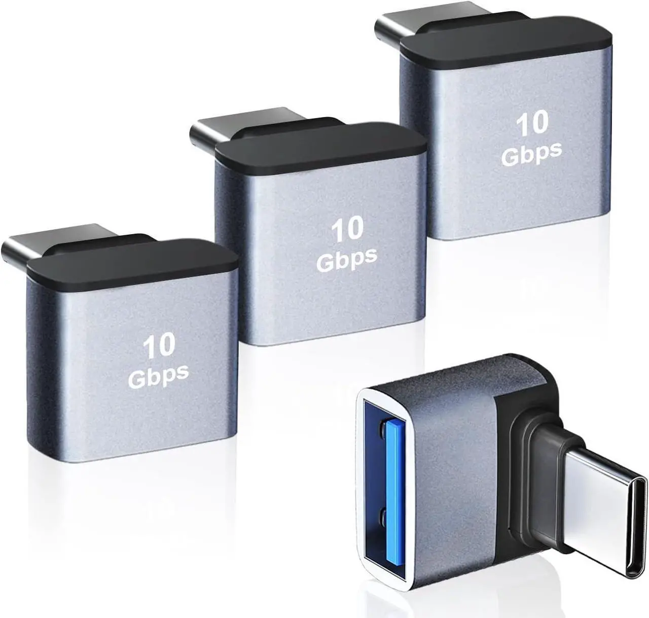 Main image of 4 Pack USB C to USB 3.1 Adapter 90 Degree Up and Down Right Angle USB Type C Male to USB Female Converter Connector for MacBook Pro Air iPad Tablet Phone and Other Type C Devices