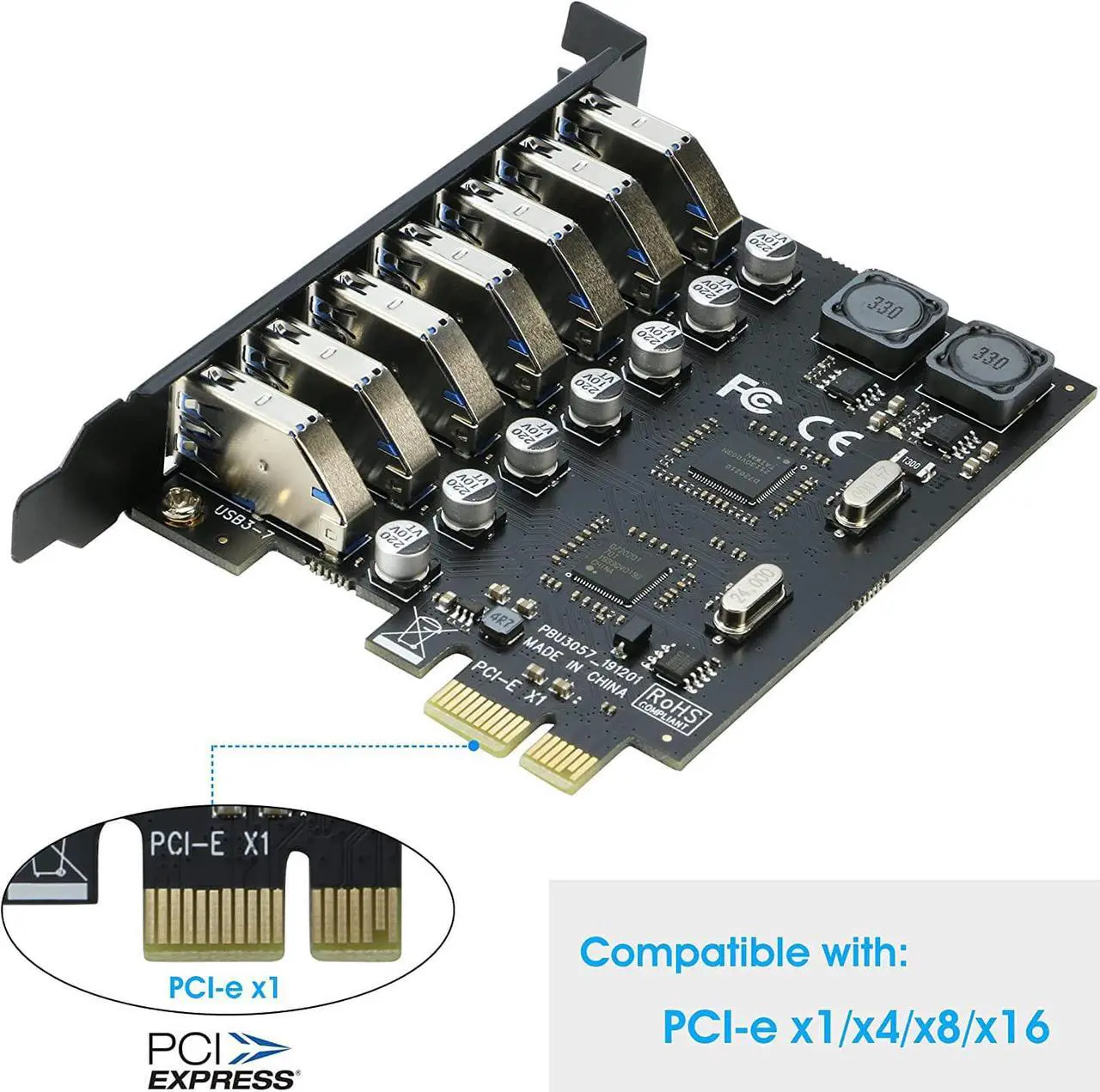 Alt view image 3 of 7 - 7-Port USB 3.0 PCI-e Expansion Card + 4-Port USB 3.0 PCIe Adapter