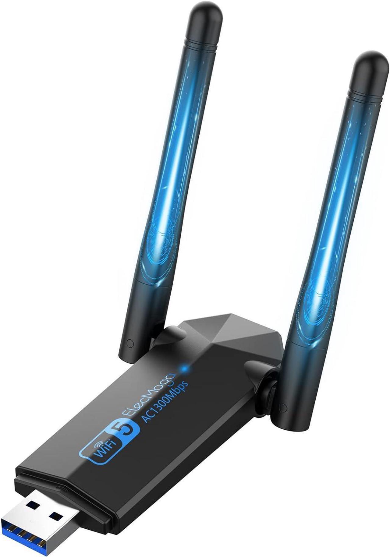 Main image of USB WiFi Adapter, ElecMoga 1300Mbps WiFi Dongle USB 3.0 Dual Band 5G/2.4G Wireless Network Adapter for Desktop Laptop PC, Dual 5dBi Antennas, Supports Windows 11/10/8.1/8/7, Mac OS 10.9-10.15