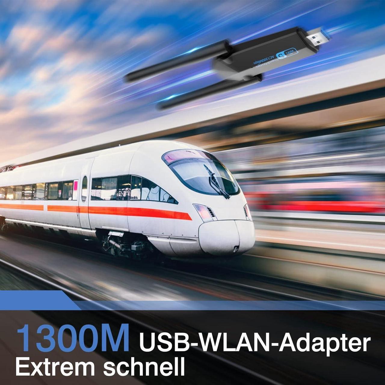 Alt view image 5 of 7 - USB WiFi Adapter, ElecMoga 1300Mbps WiFi Dongle USB 3.0 Dual Band 5G/2.4G Wireless Network Adapter for Desktop Laptop PC, Dual 5dBi Antennas, Supports Windows 11/10/8.1/8/7, Mac OS 10.9-10.15