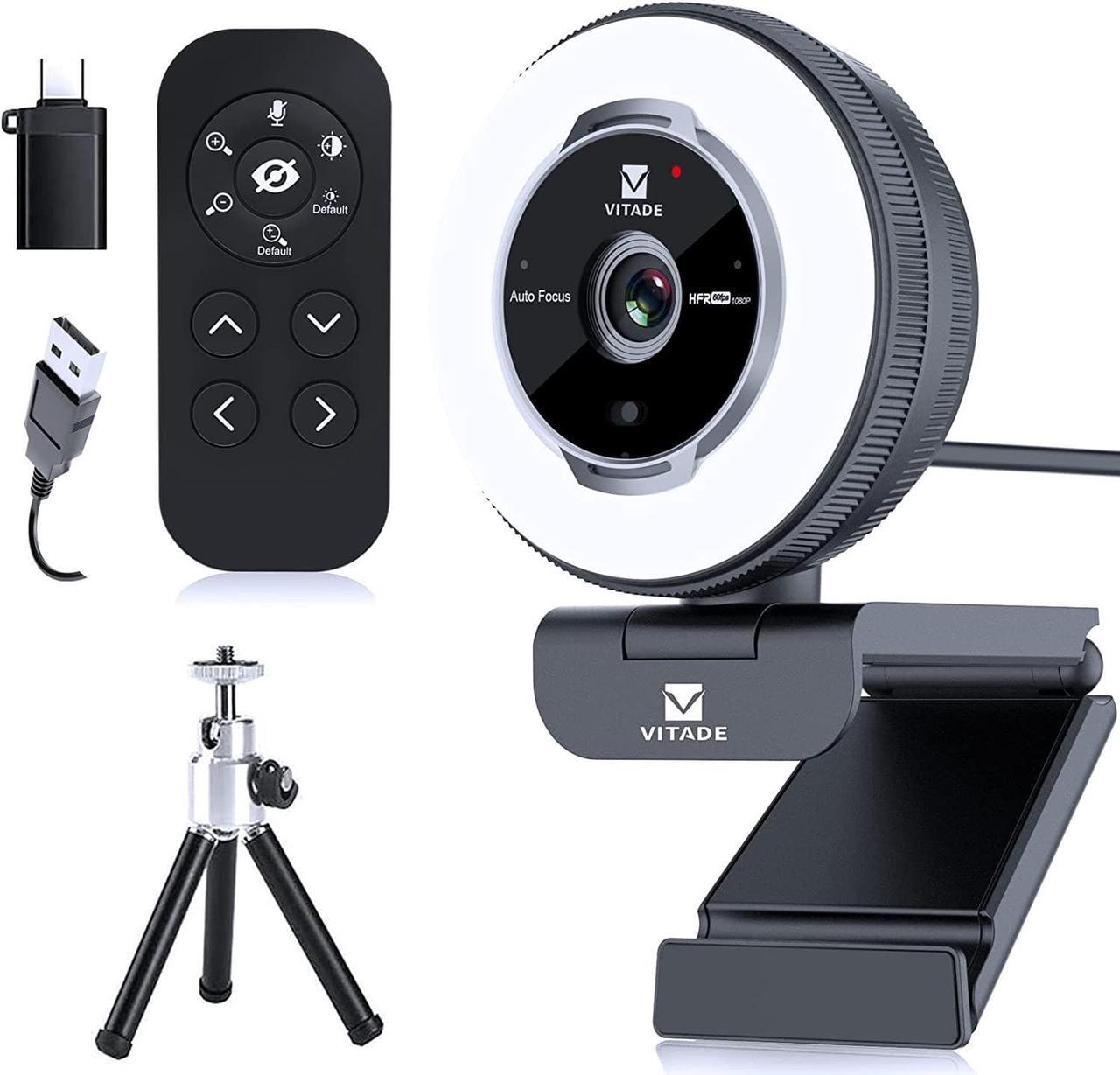 Main image of Zoomable Webcam with Remote Control, 1080P 60FPS Streaming Webcam with Adjustable Ring Light and Tripod, Pro USB 5X Digital Zoom Webcam for Zoom/Skype Teams/Laptop/Mac Windows