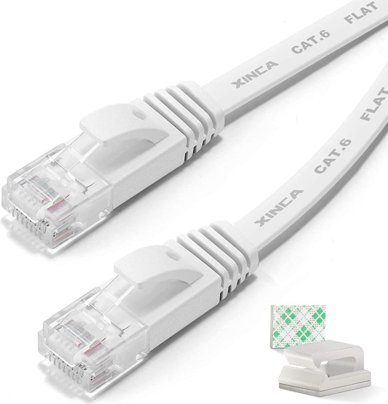 Cat6 Ethernet Cable 75 ft White Gigabit Flat Network LAN Cable with 40 pcs Cable Clips Snagless Rj45 Connectors for Computer/Modem/Router/X-Box Faster Than Cat5e/Cat5 - XINCA