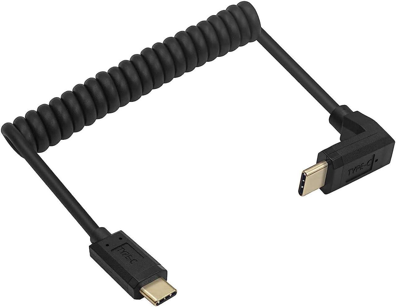 Qaoquda Coiled USB 3.1 Type C Cable, 90 Degree Angle USB-C Male to USB-C Male Spring Spiral Cable, 3A 10Gbps Fast Charging, Data Extension Cable, Stretched 3.3FT/1M (M/M Up & Down)