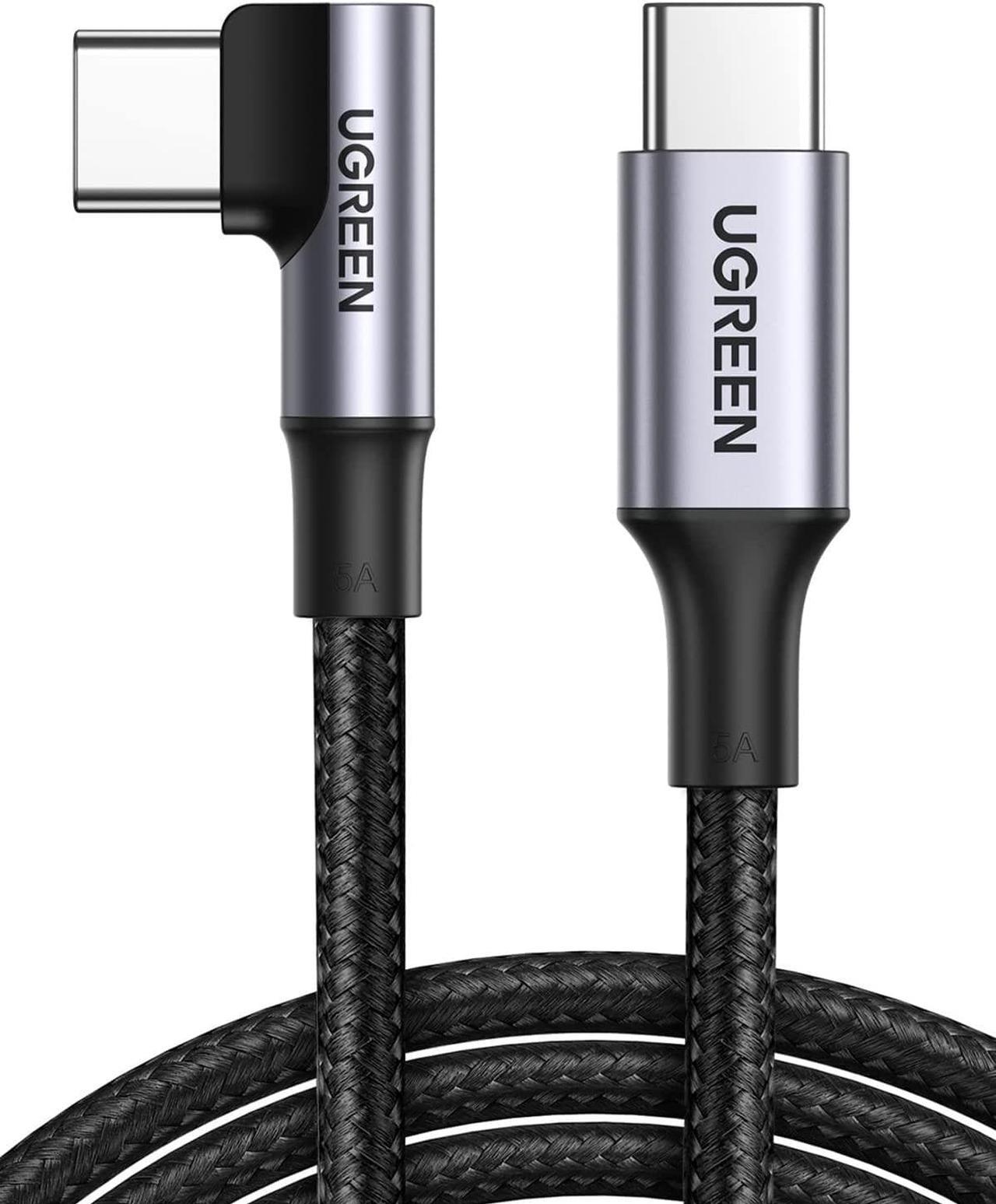 UGREEN USB C to USB C Cable 100W, Right Angle USB Type C Charging Cable 90 Degree PD Fast Charging Cord for iPhone 15 Pro, MacBook Pro Air, iPad Pro, XPS 17, Galaxy S24, PS5 Controller, 6 Feet