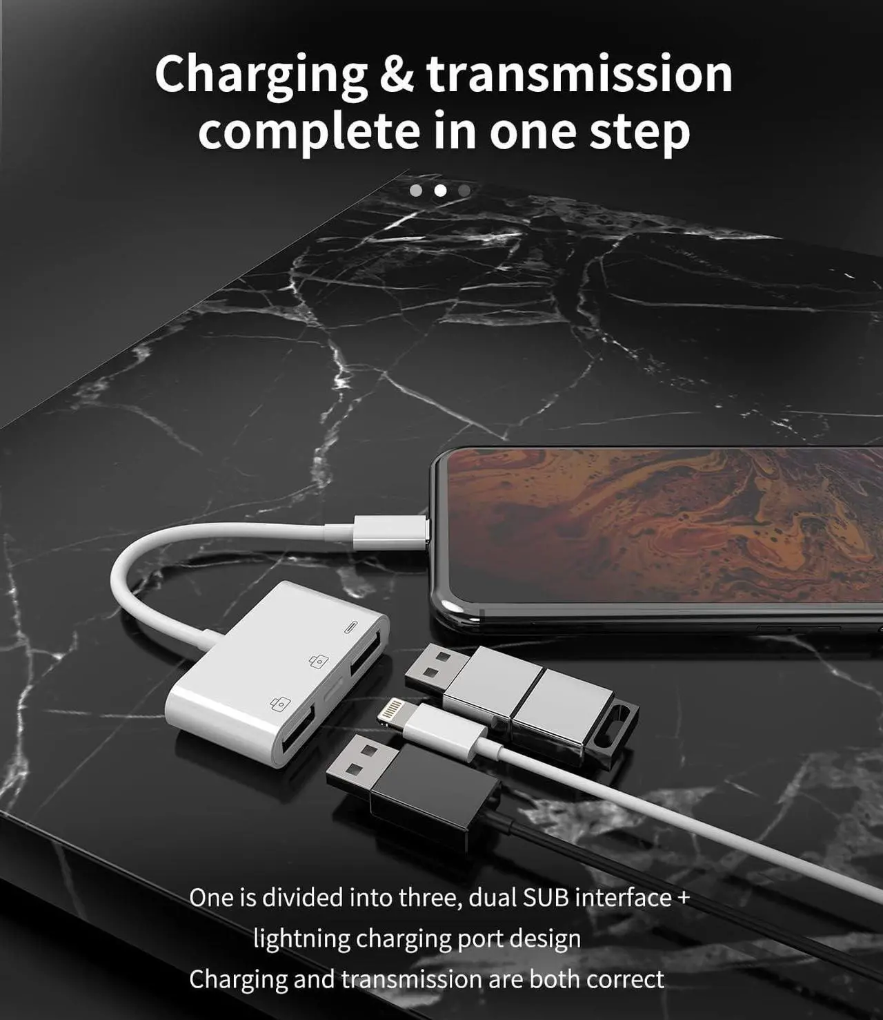Alt view image 2 of 7 - iPhone OTG Adapter Charger Cable Dongle Lightning Male to Dual USB Female Camera Memory Stick Flash Drive Cord Reader Mouse Keyboard Converter Card Charging Splitter for 14 13 12 11 Pro Max 7 8