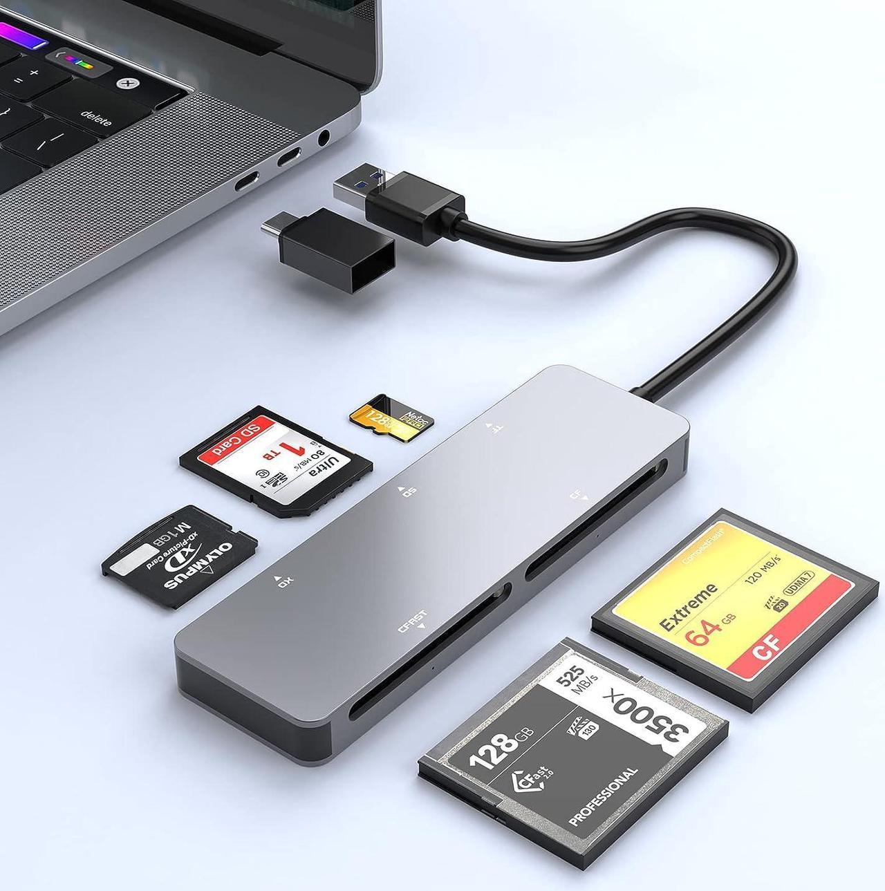 CFast Card Reader USB C USB 3.0, CFast 2.0 Multi Card Reader, CFast/XD/CF/SD/TF 5 in 1 Memory Card Reader/Adapter/Hub for CFast SD SDXC SDHC CF CFI Micro SD SDXC XD,for Windows/Mac/Linux/Android