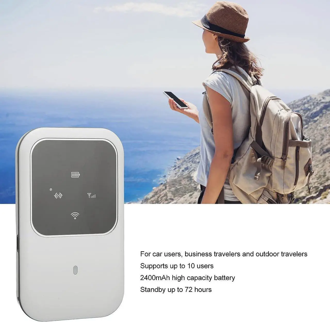 Alt view image 3 of 7 - H80 Mobile WiFi Hotspot, Multifunctional Portable Hotspot WiFi Plug in 4G LTE Mobile Router with LED Display for Outdoor Car Travel
