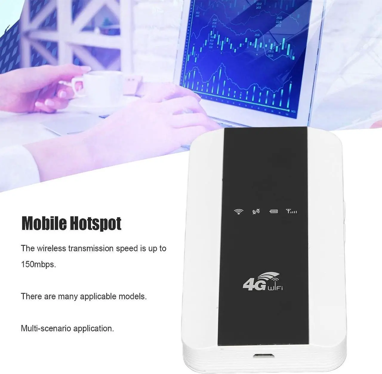 Alt view image 2 of 7 - 4G LTE Mobile Hotspot, Pocket Portable Router, 150 Mbps WiFi Network Wireless Router for Desktop, Laptop, Tablet, Mobile Phone(M10-e)