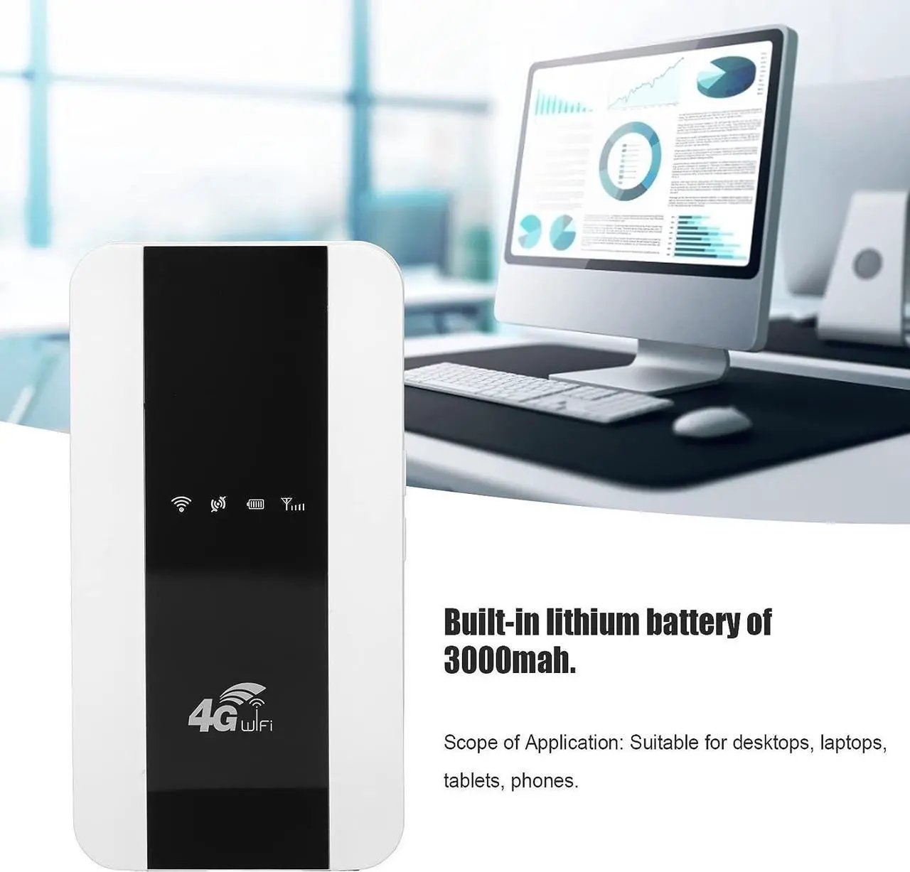Alt view image 3 of 7 - 4G LTE Mobile Hotspot, Pocket Portable Router, 150 Mbps WiFi Network Wireless Router for Desktop, Laptop, Tablet, Mobile Phone(M10-e)