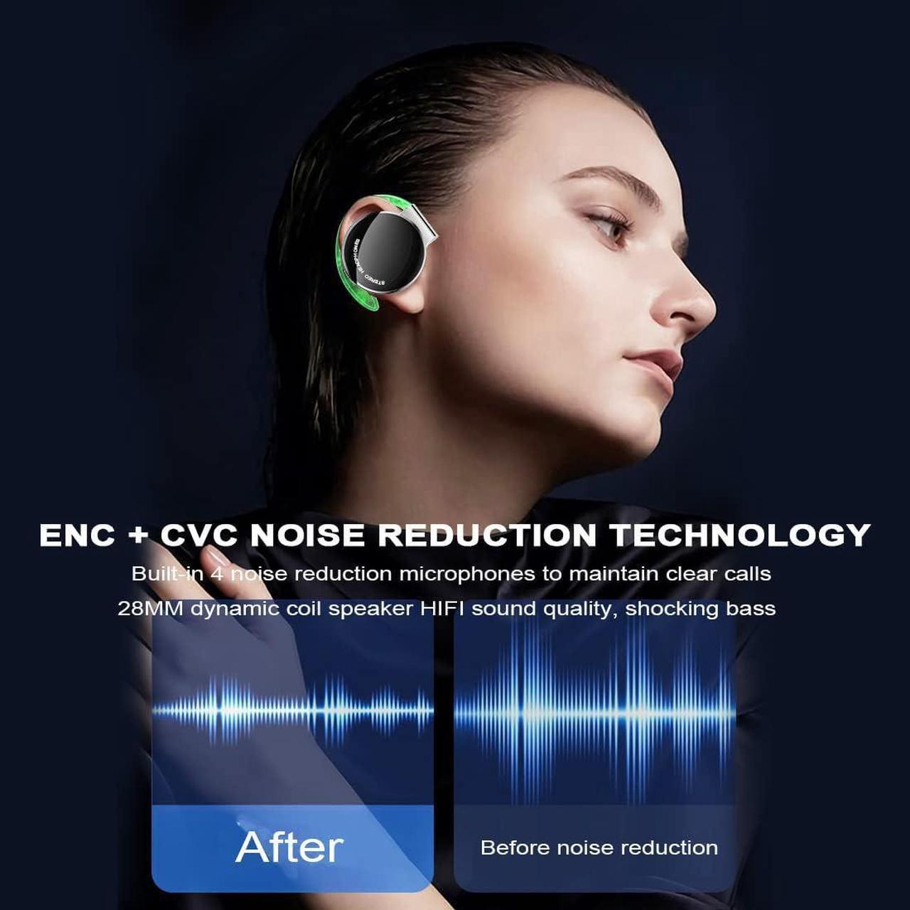Alt view image 5 of 7 - Clip on Headphones Bluetooth V5.3, Open Ear Earphones Wireless with Earhooks, Ear Clip On-Ear Headphones, Sports Headset Bluetooth with 4 Microphones, Noising Cancelling/Long Battery Life(Black)