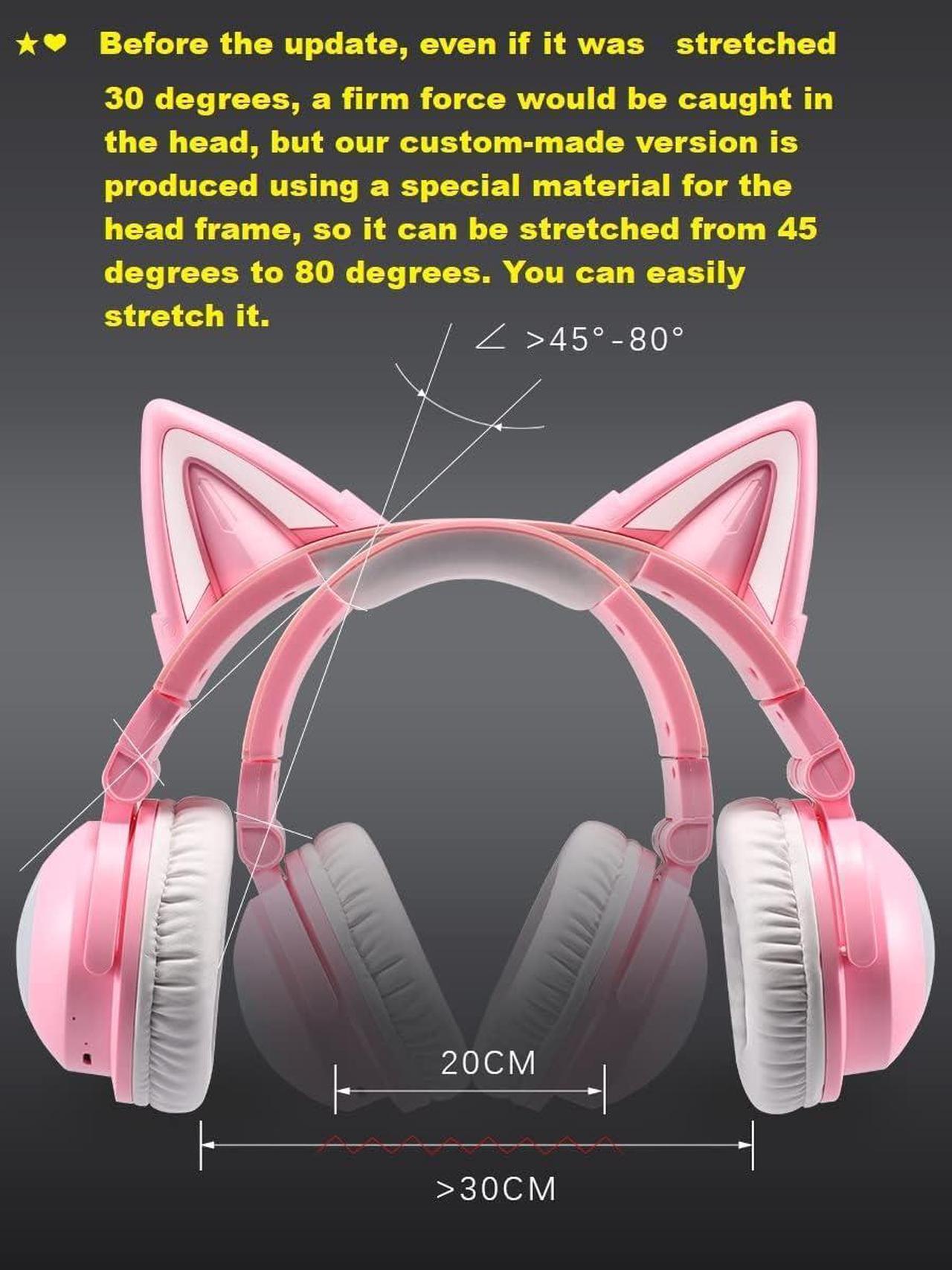 Alt view image 4 of 7 - kuayang Wireless Cat Ear Headphones (7 Color Changing) with & 3.5mm Jack, Gaming Pro, Bluetooth&Wired Connection (Pink)