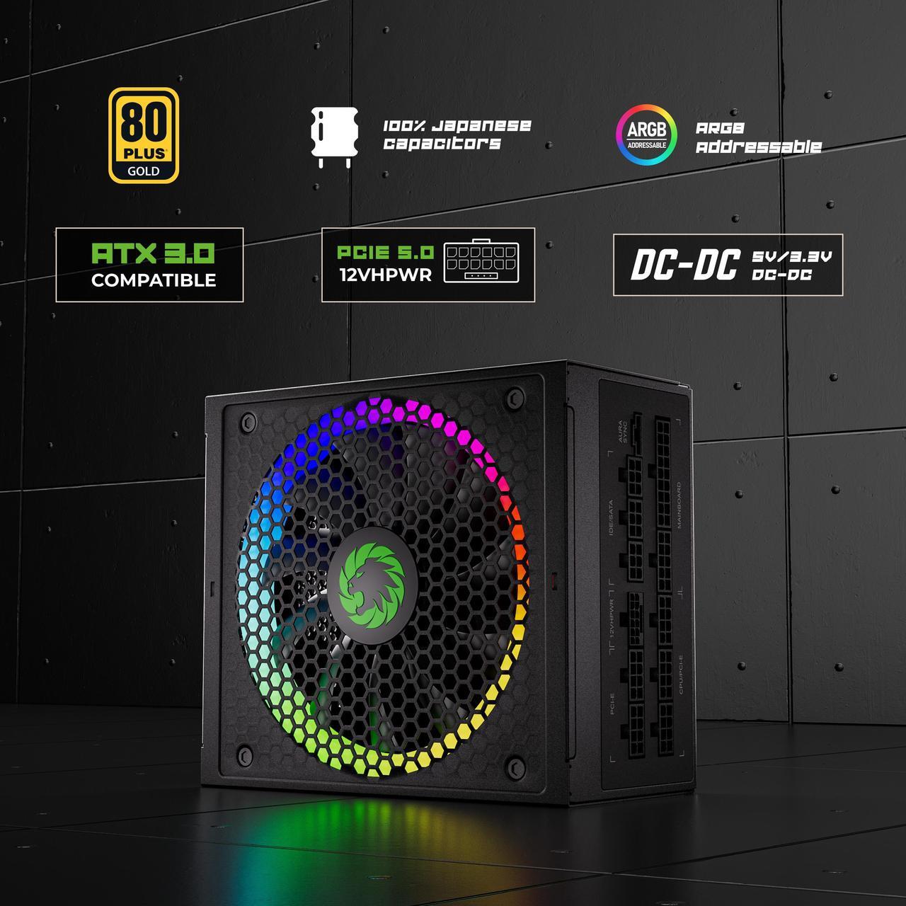 Alt view image 3 of 7 - GAMEMAX 750W Fully Modular ARGB Power Supply, ATX3.0 & PCIE 5.0, 80 Plus Gold Certified, 105°C Japanese Caps, ATX Gaming Power Supply