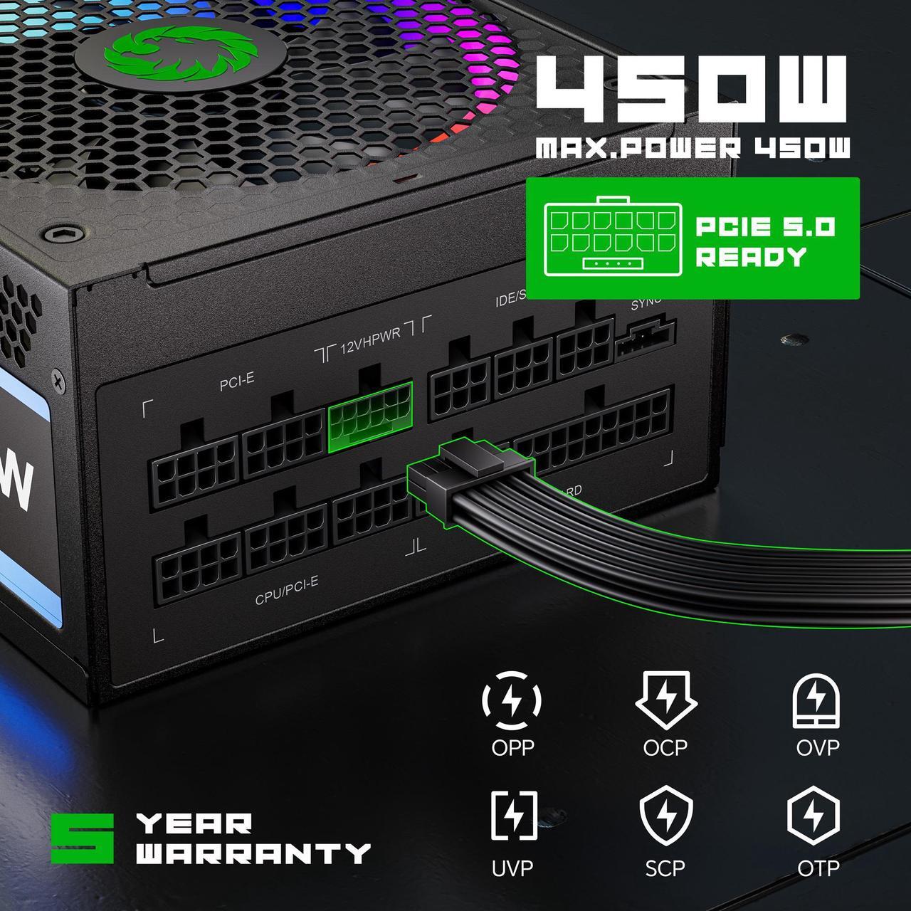 Alt view image 5 of 7 - GAMEMAX 750W Fully Modular ARGB Power Supply, ATX3.0 & PCIE 5.0, 80 Plus Gold Certified, 105°C Japanese Caps, ATX Gaming Power Supply
