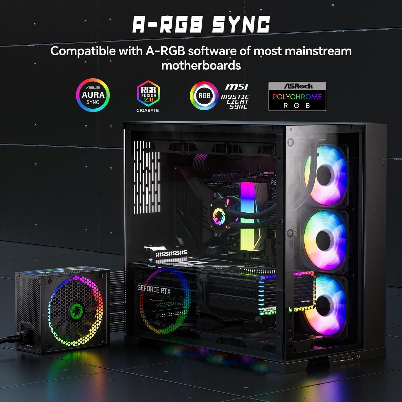Alt view image 6 of 7 - GAMEMAX 750W Fully Modular ARGB Power Supply, ATX3.0 & PCIE 5.0, 80 Plus Gold Certified, 105°C Japanese Caps, ATX Gaming Power Supply