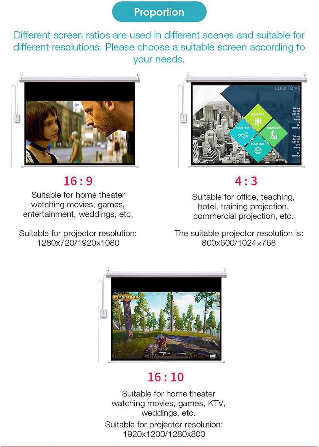 Alt view image 3 of 6 - HD 4K 100" 16:9 Electric White Glass Fiber Projection Screen For 3D LED DLP Projector Home Theater Office HD Projection Curtain