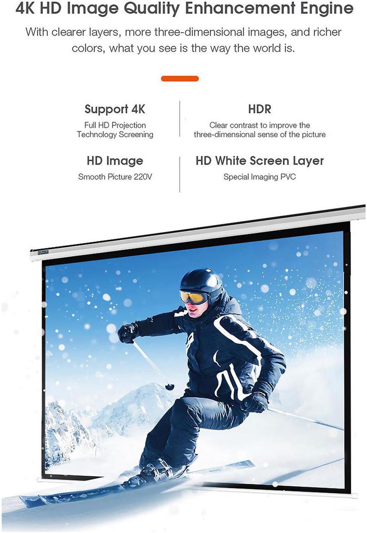Alt view image 2 of 6 - HD 4K 100" 16:9 Electric White Glass Fiber Projection Screen For 3D LED DLP Projector Home Theater Office HD Projection Curtain